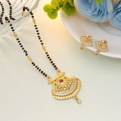 Gold Classic Mangalsutra with Earrings