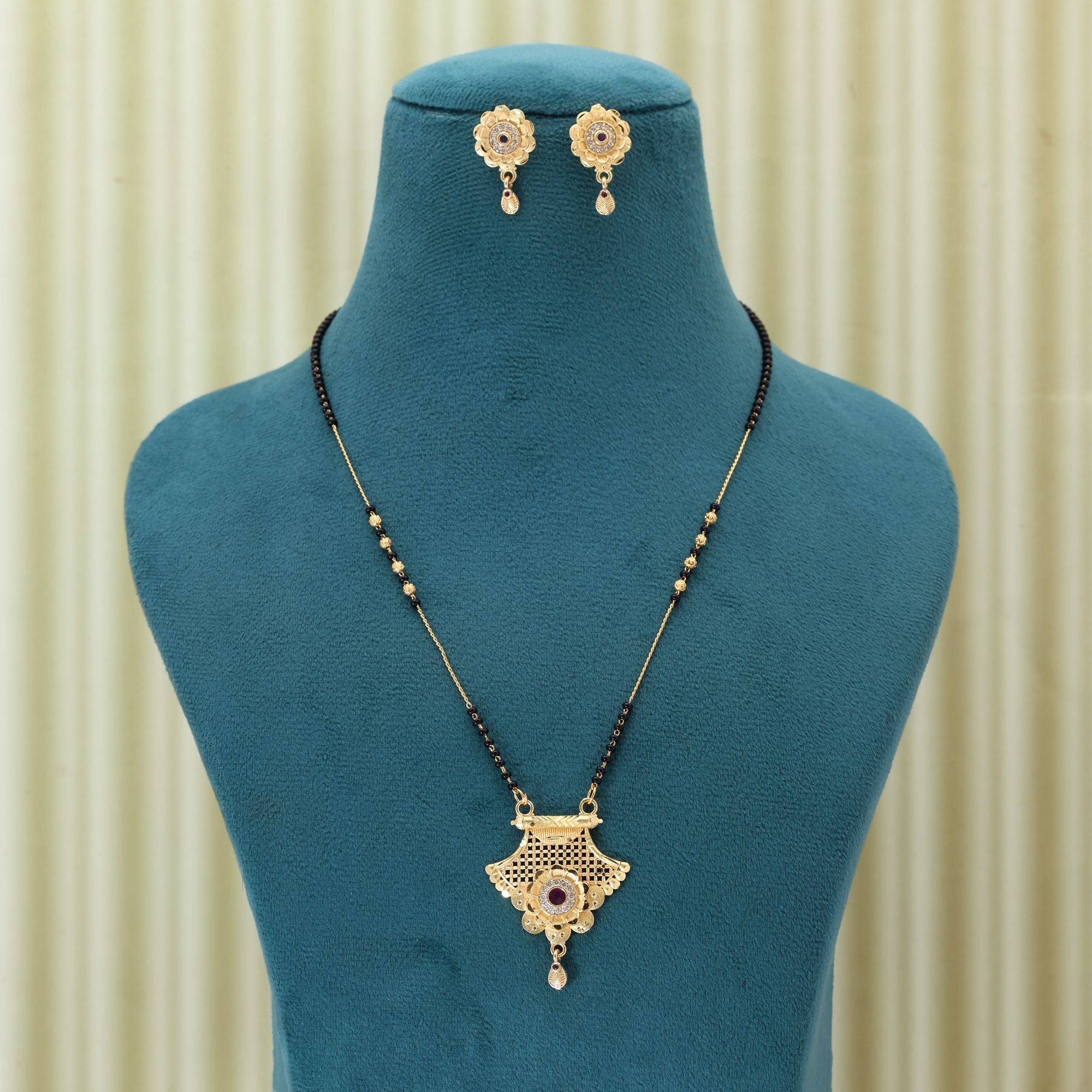 Gold Traditional Mangalsutra with Earrings