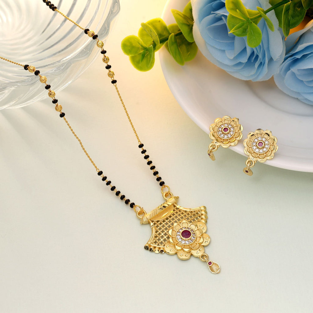 Gold Traditional Mangalsutra with Earrings