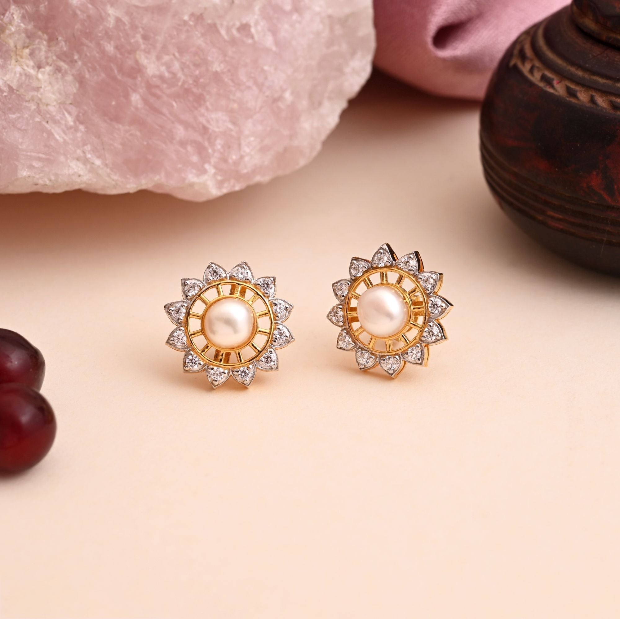 White Color 925 Gold Plated Silver Stud Earrings (OME112WHT)