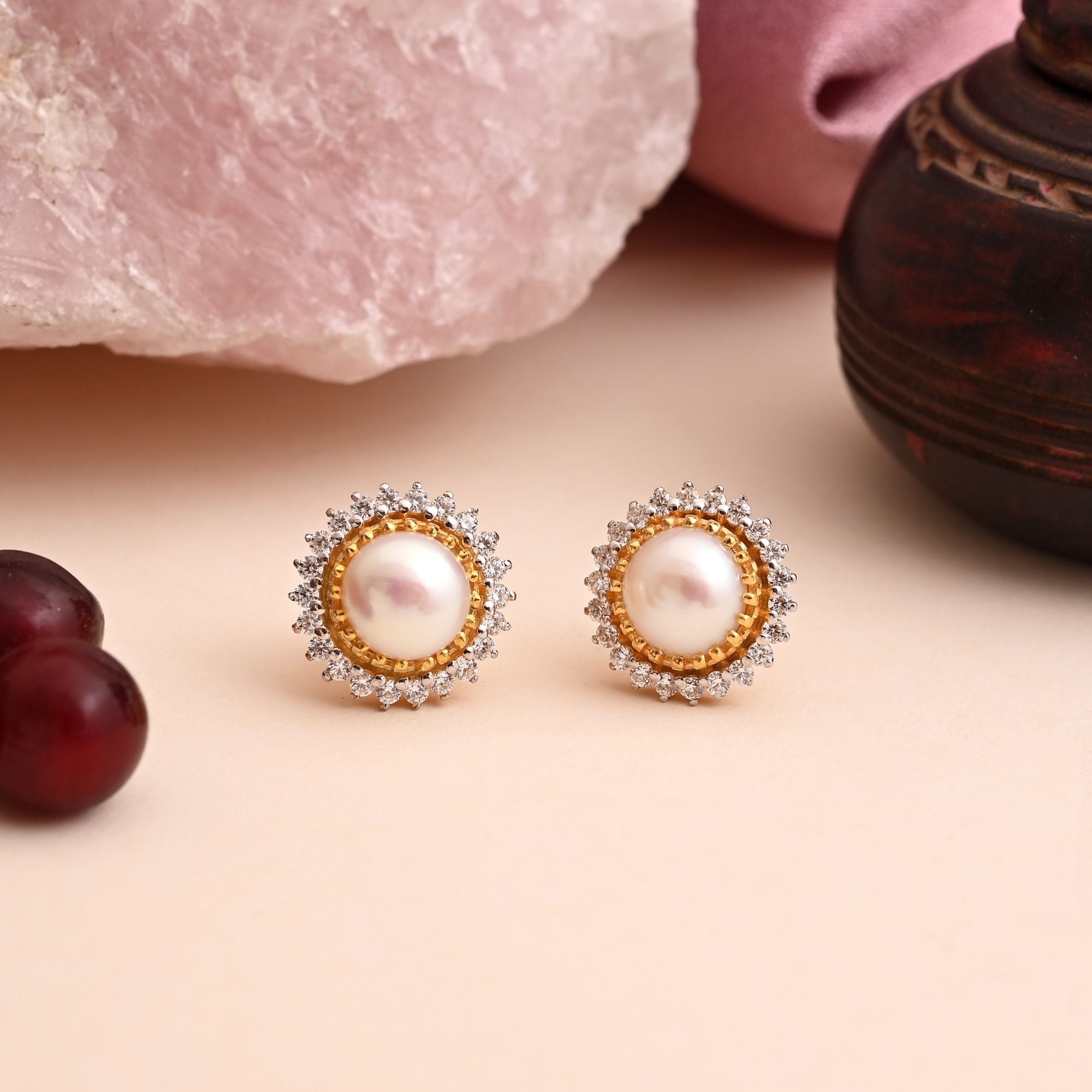 White Color 925 Gold Plated Silver Stud Earrings (OME114WHT)