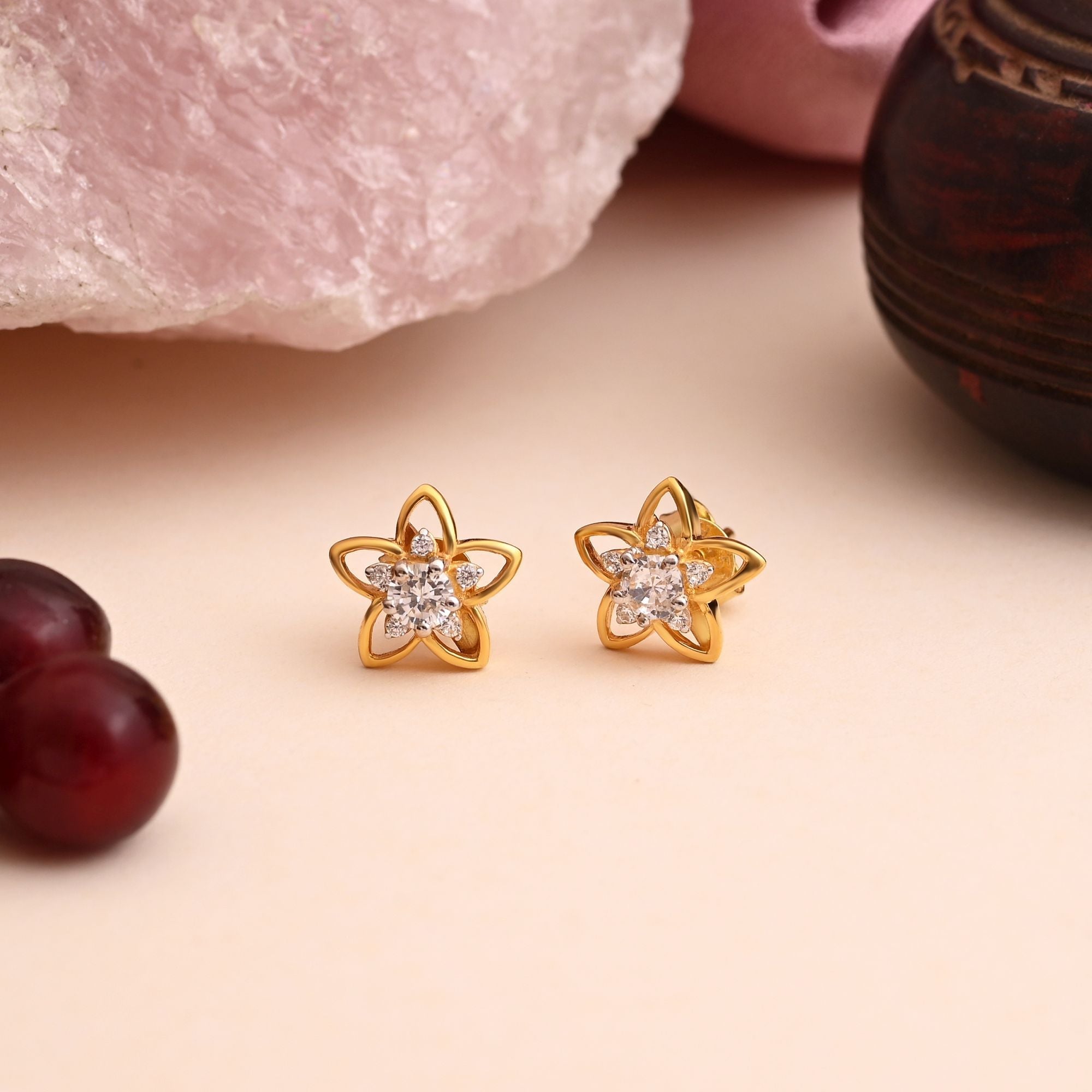 White Color 925 Gold Plated Silver Stud Earrings (OME115WHT)