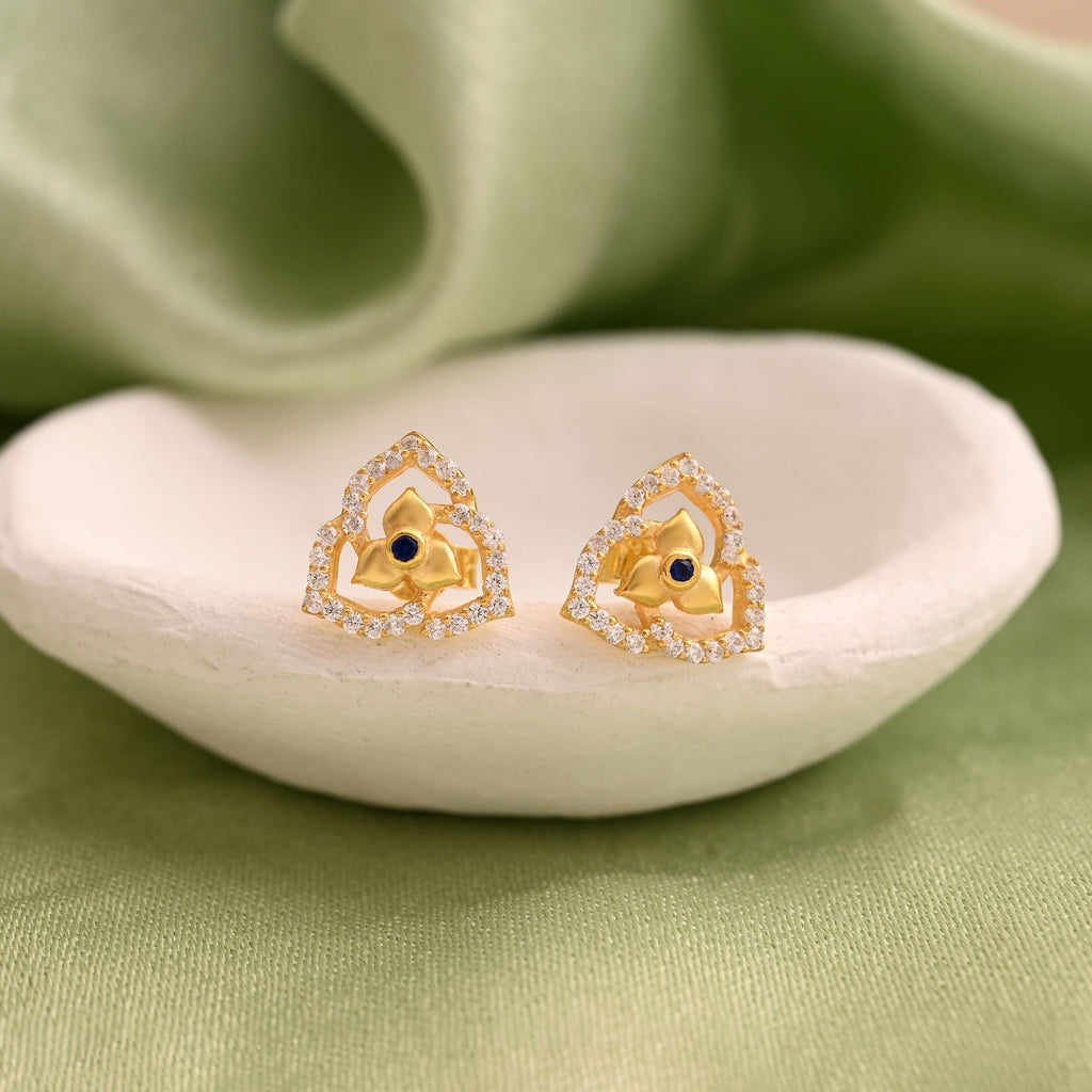 Blue Color 925 Gold Plated Silver Stud Earrings (OME116BLU)