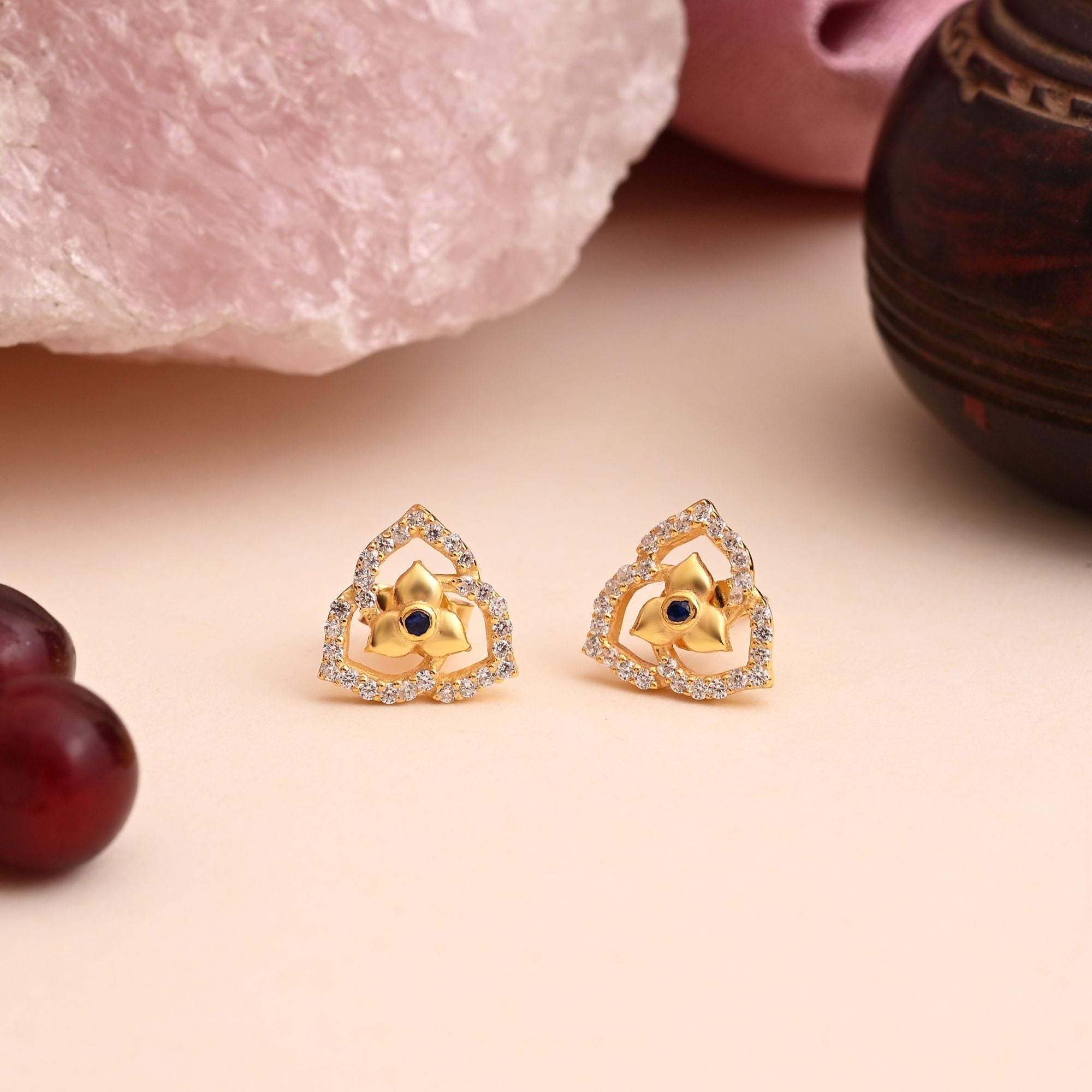 Blue Color 925 Gold Plated Silver Stud Earrings (OME116BLU)