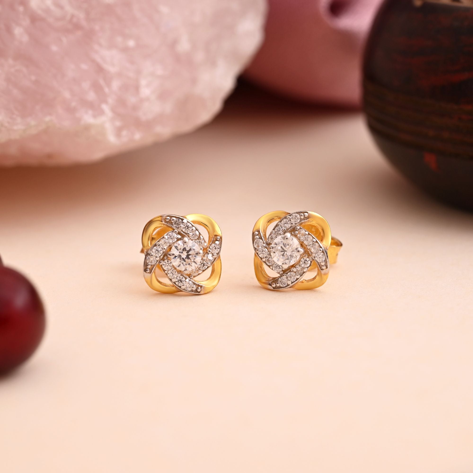 White Color 925 Gold Plated Silver Stud Earrings (OME117WHT)
