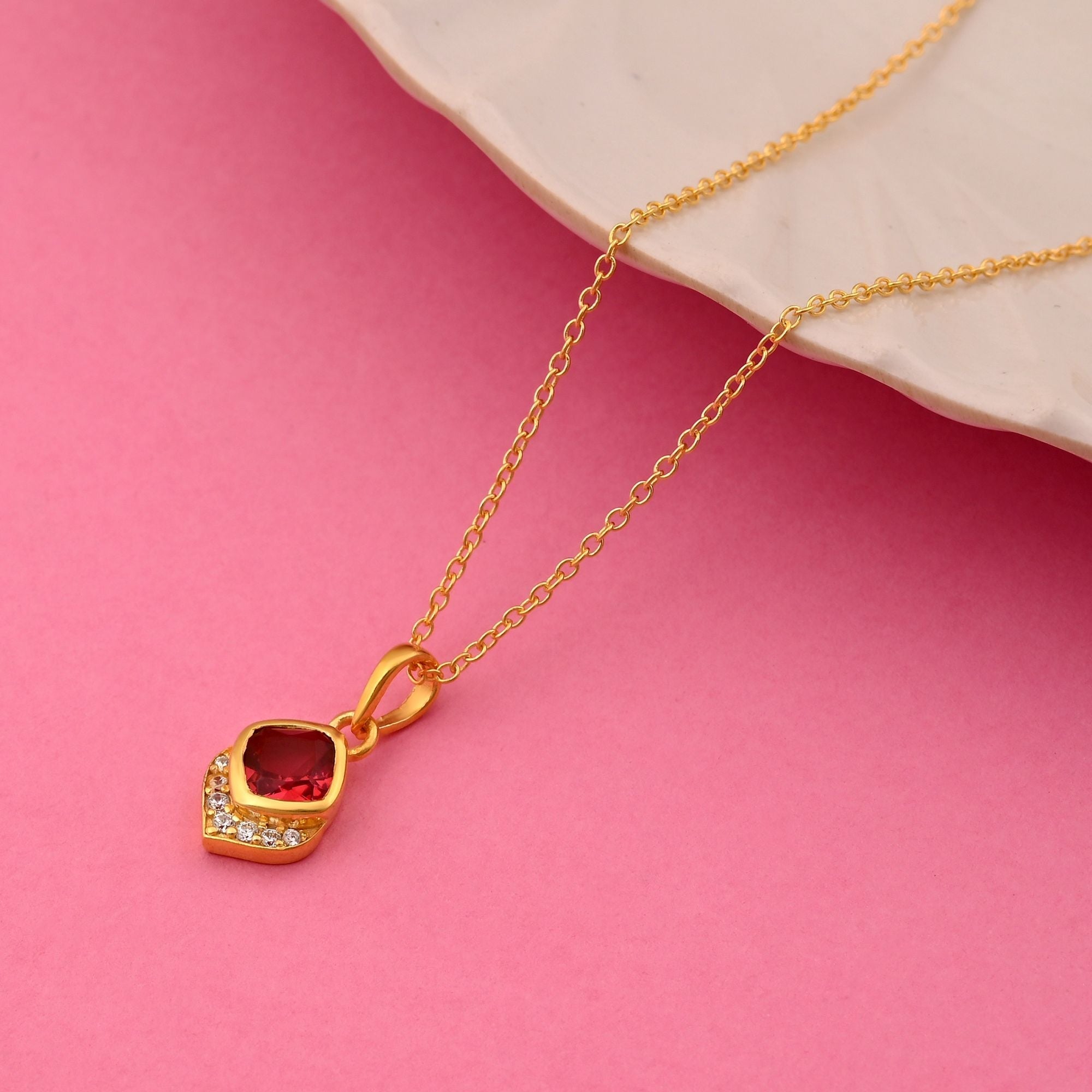 Ruby Color 925 Gold Plated Silver Pendant (OMP110RUBY)