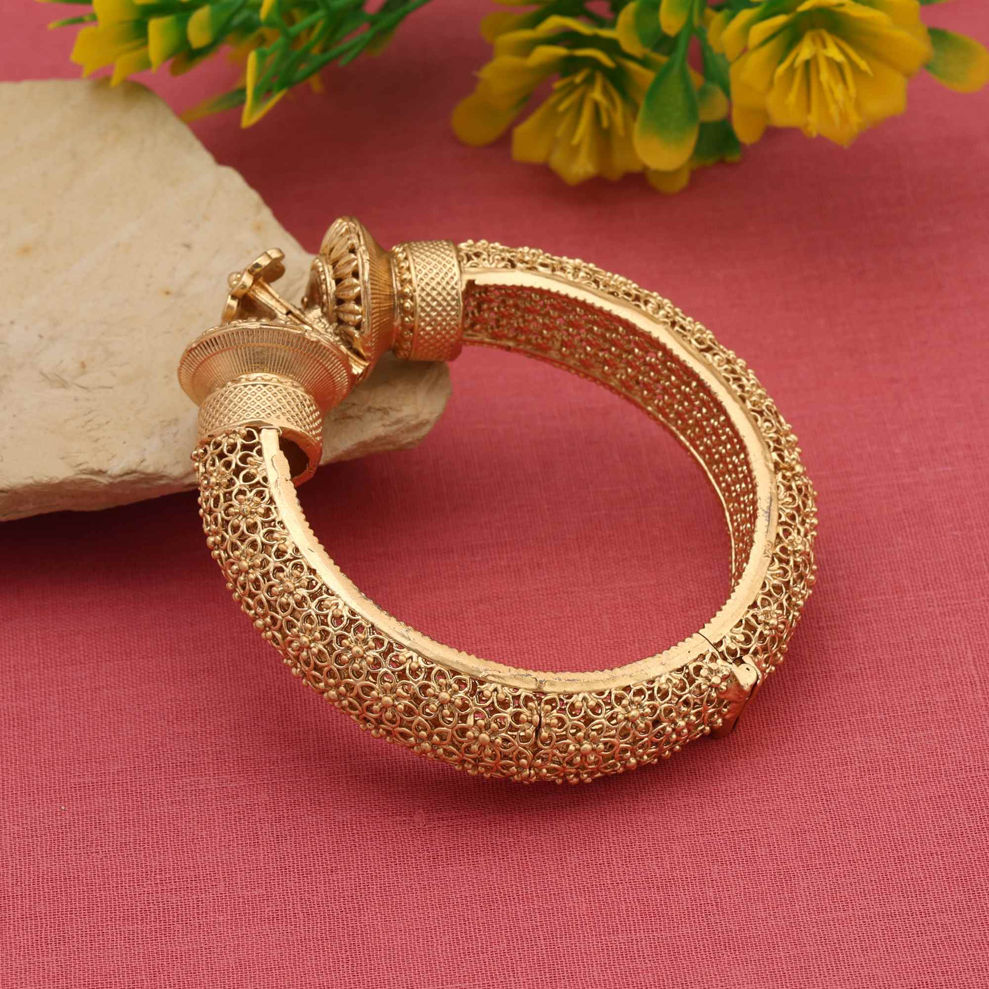 Gold Color Openable Polki Kada Bracelet