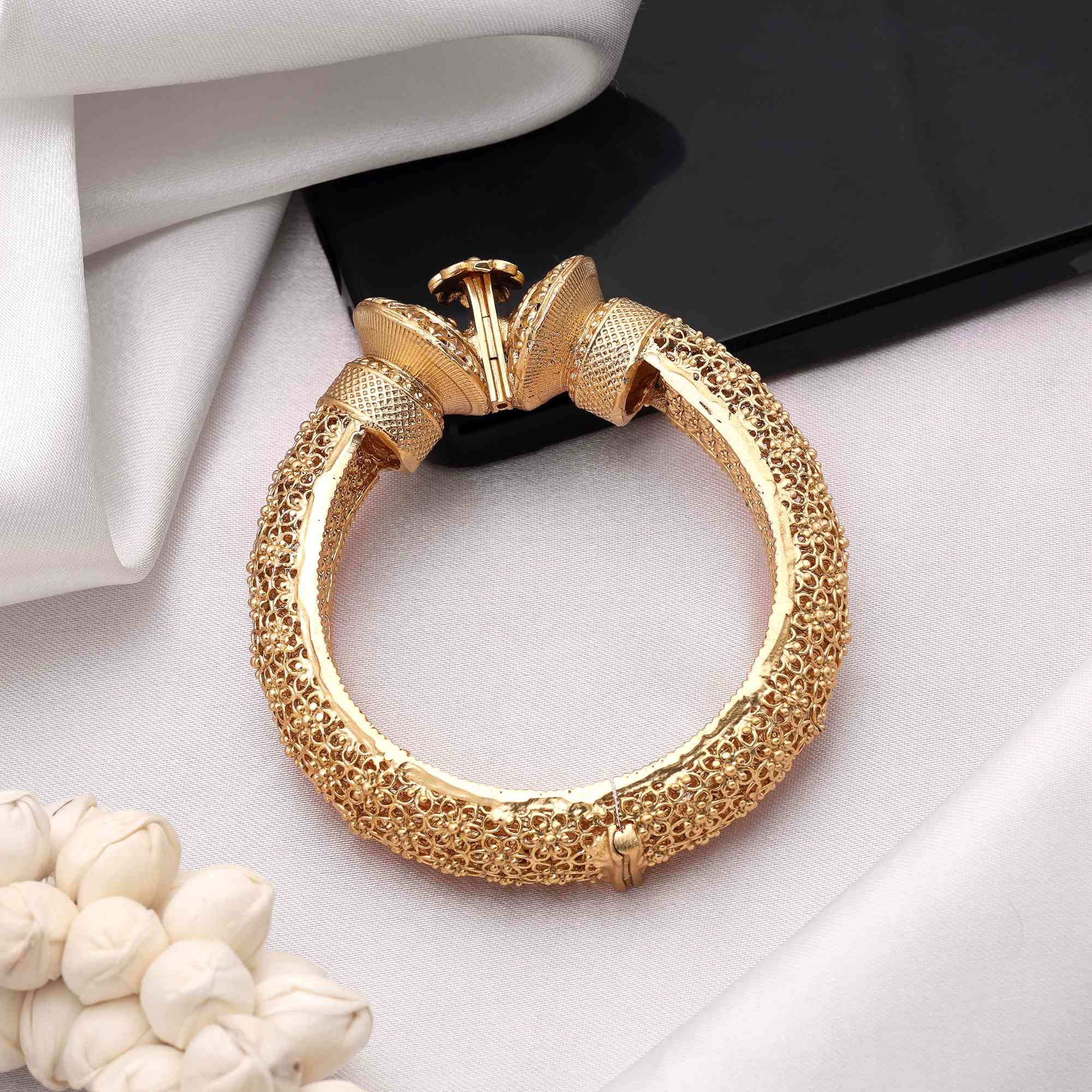 Gold Color Openable Polki Kada Bracelet