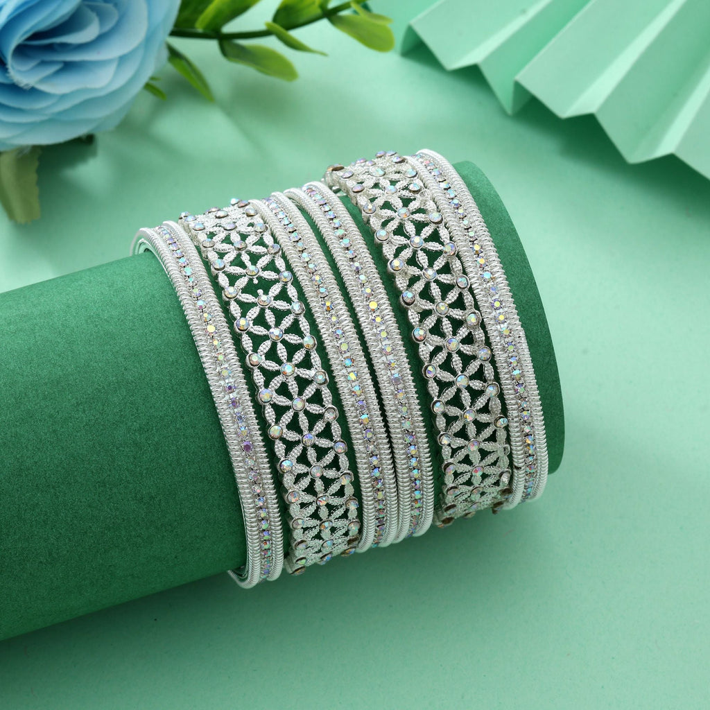 Silver Color 6 Set Of Bangle Size: (2 Set Of 2.4, 2 Set Of 2.6, 2 Set Of 2.8)