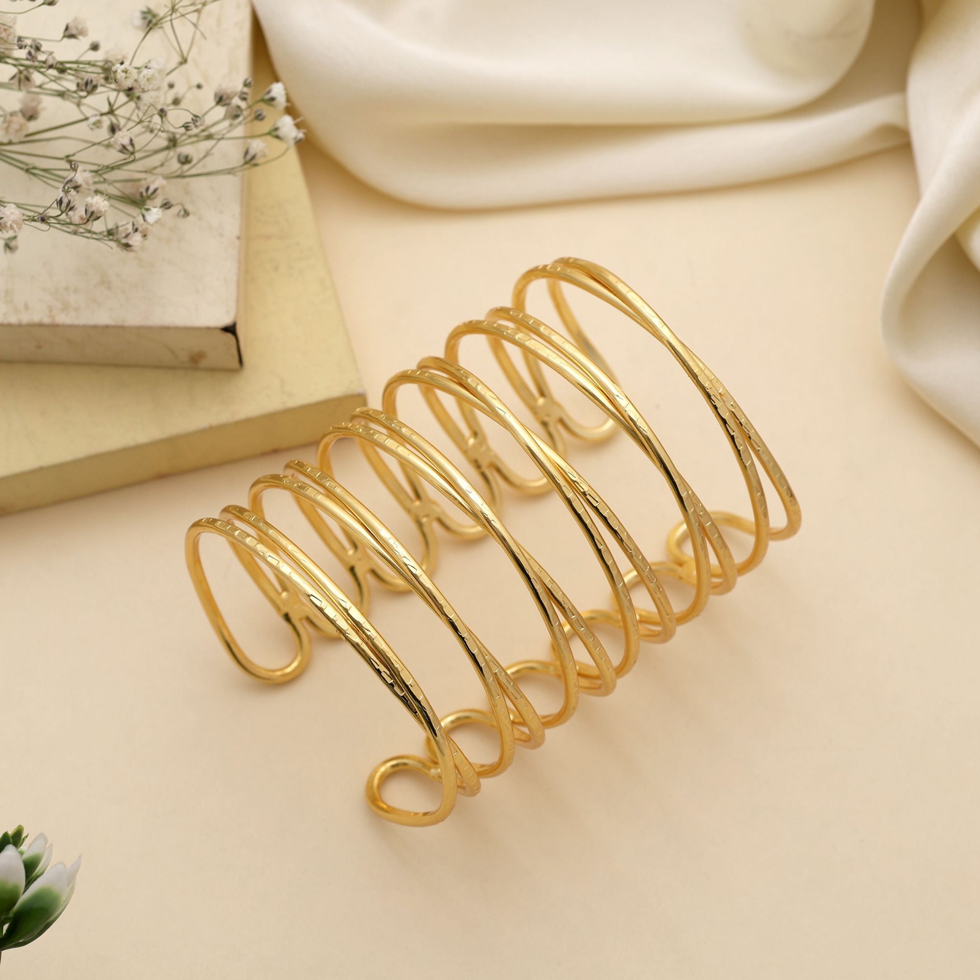 Stylish Gold Color Bracelet Designed To Enhance Classic Ethnic Outfits With Graceful Sparkling Charm