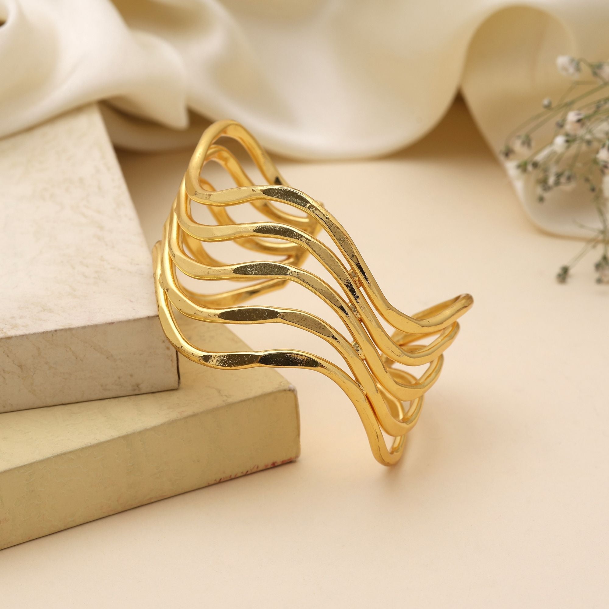 Gold Color Bracelet Created With Artistic Detailing To Enhance Festive Looks With Radiant Appeal