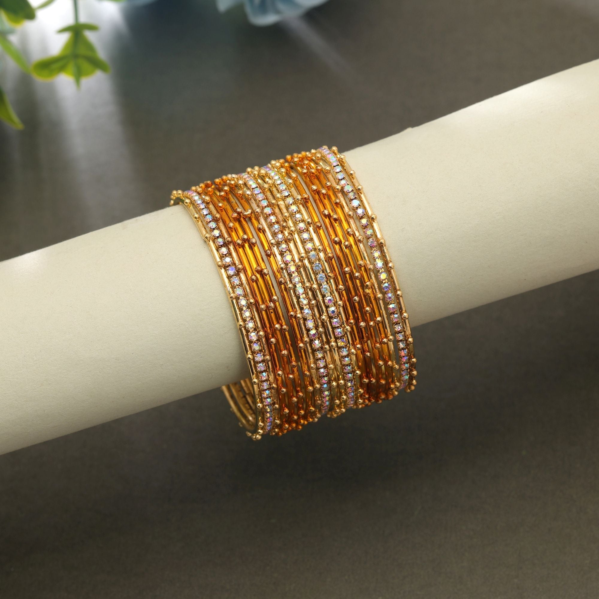 Assorted Color 12 Set Metal Bangles Traditional Design