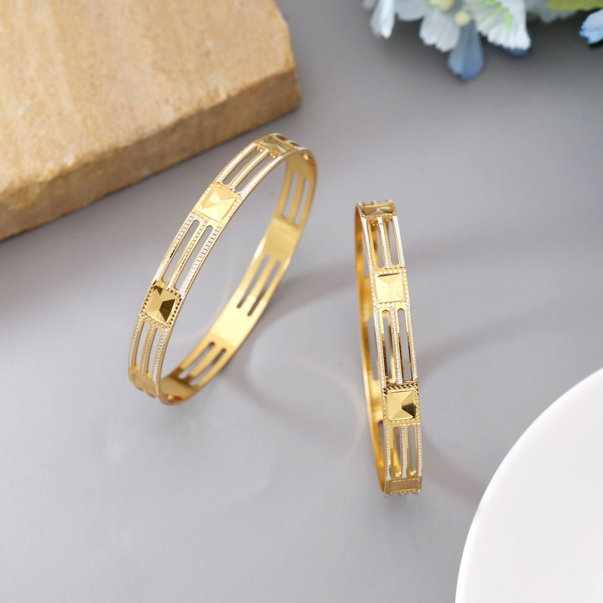 Gold Color 1 Pair Of Fashion Bangle (PLKB145GLD)