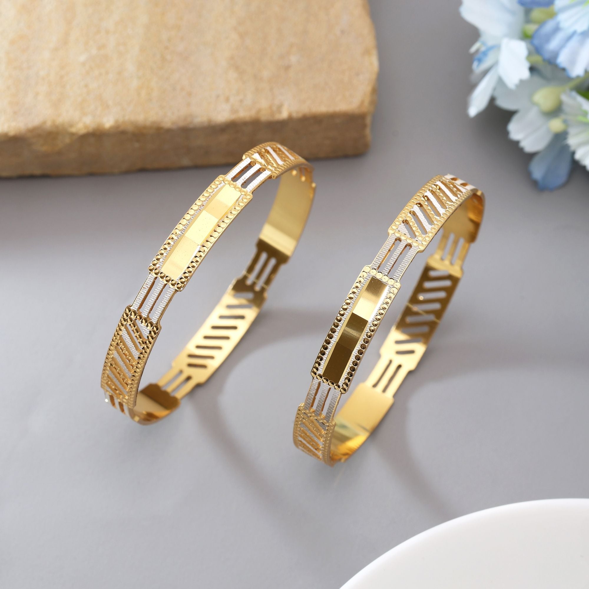 Gold Color 1 Pair Of Fashion Bangle (PLKB152GLD)