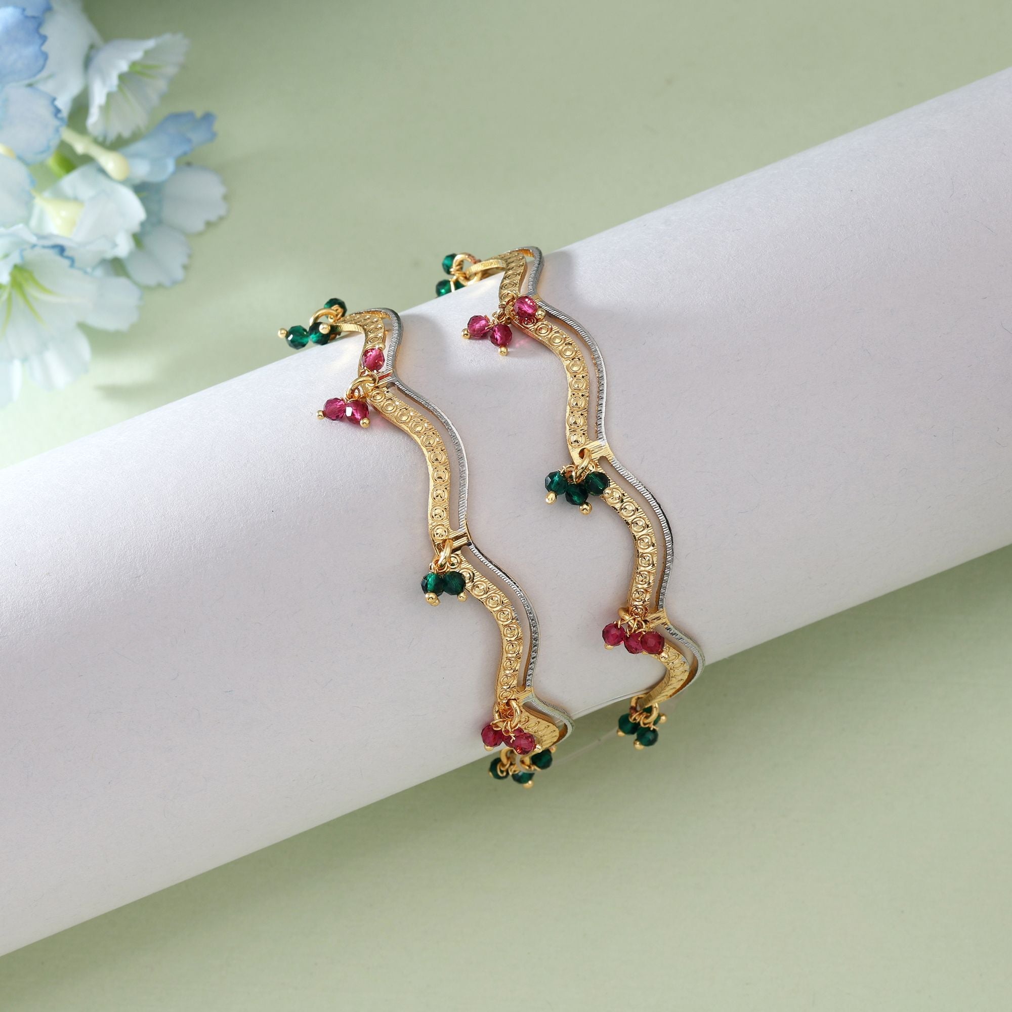 Rani & Green Color 1 Pair Of Fashion Bangle (PLKB156RG)