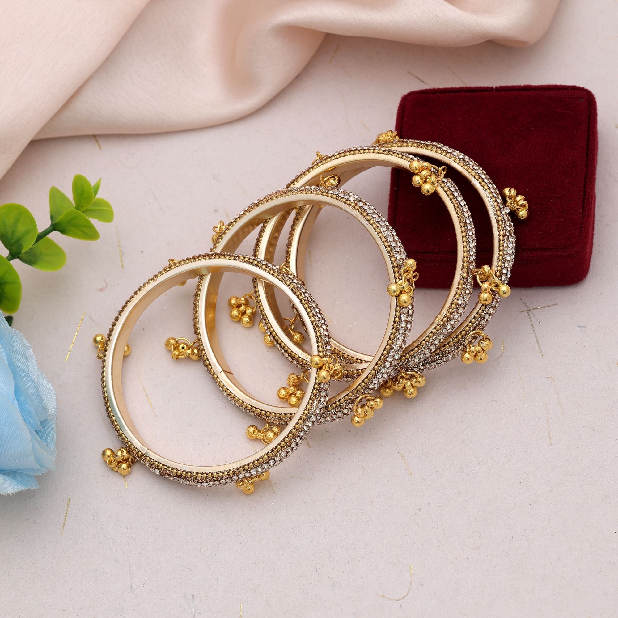 Gold Color 1 Set Of Fashion Bangle Size: 2.4 (PLKB173GLD-2.4)