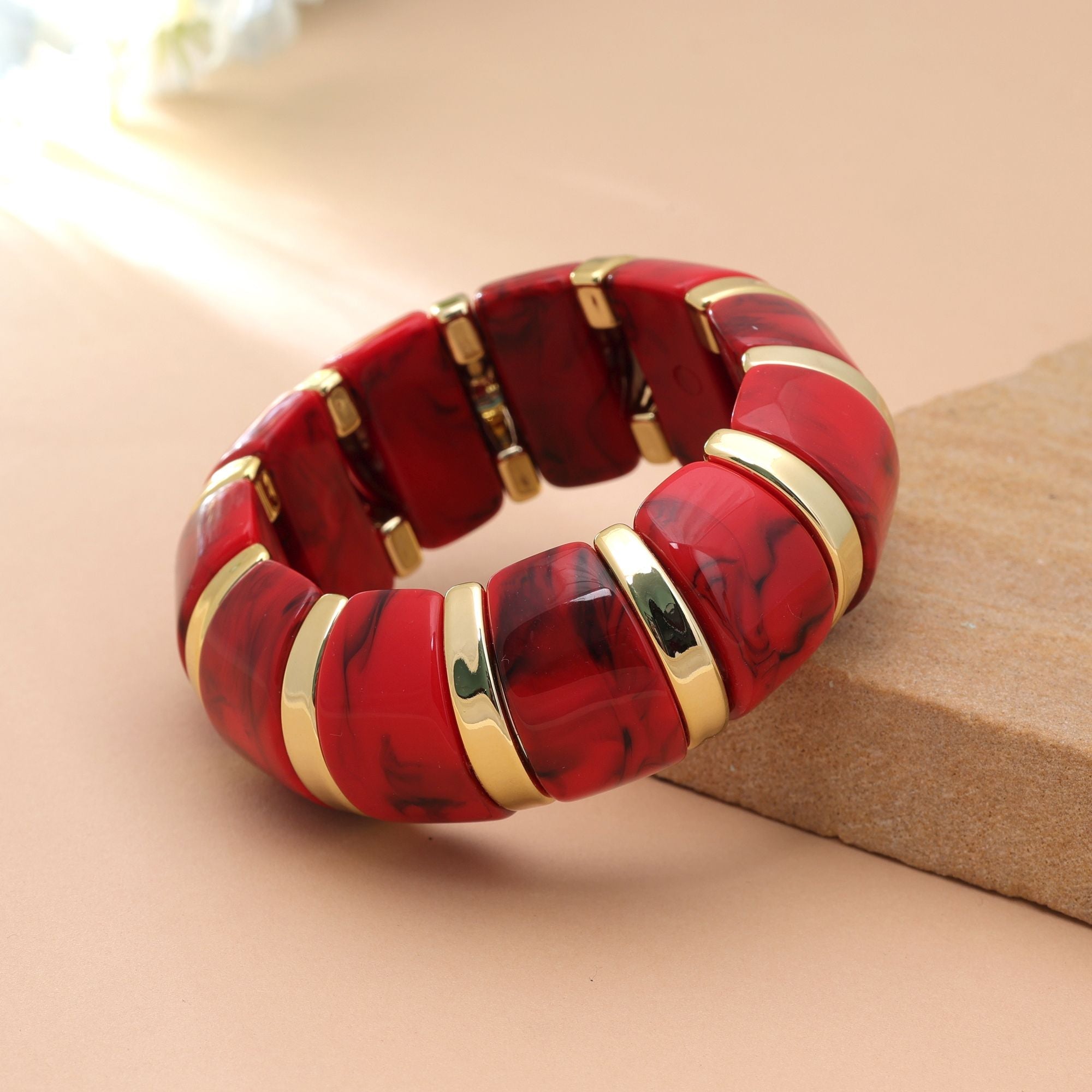 Coral Red Color Stretchable Acrylic Fashion Bangle