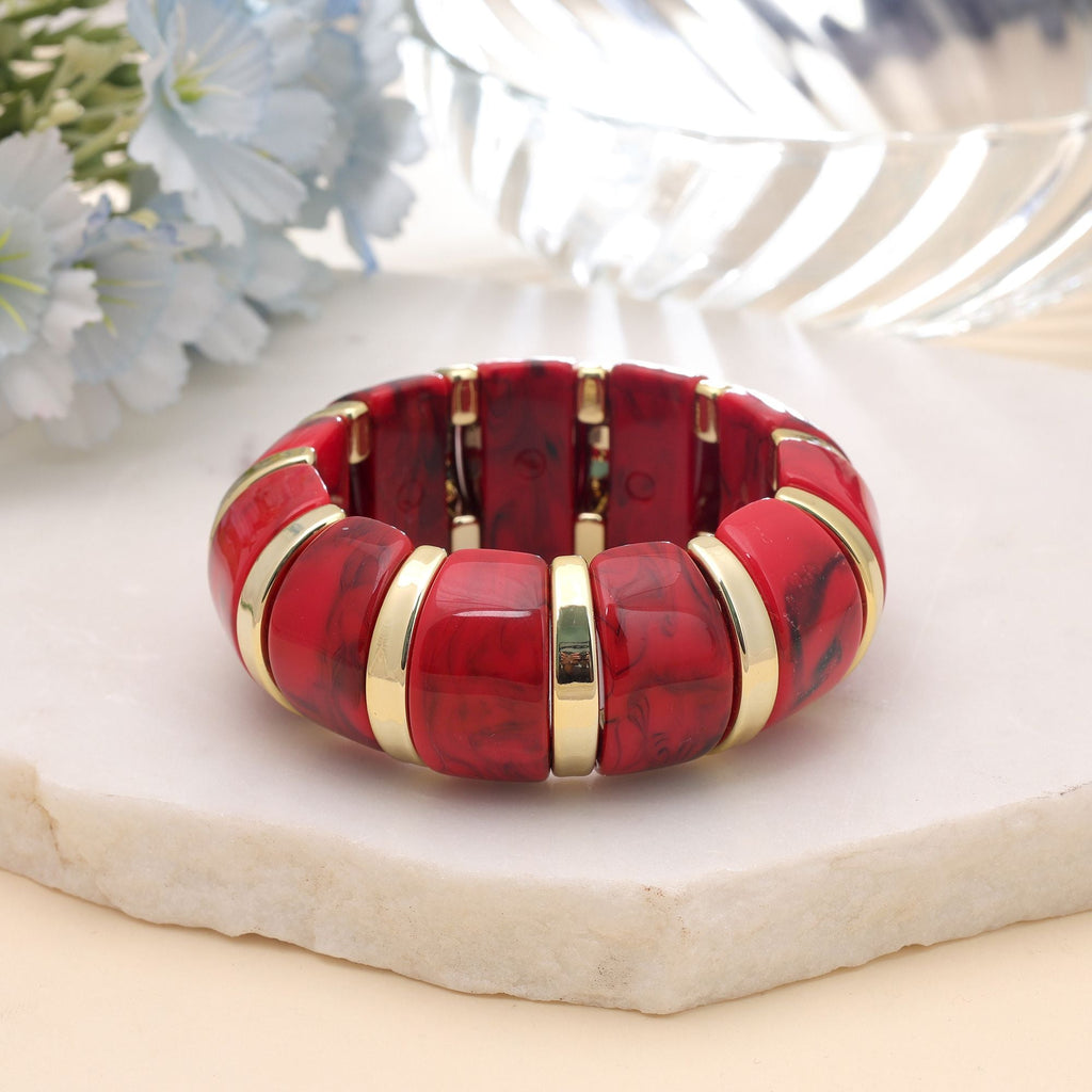 Coral Red Color Stretchable Acrylic Fashion Bangle
