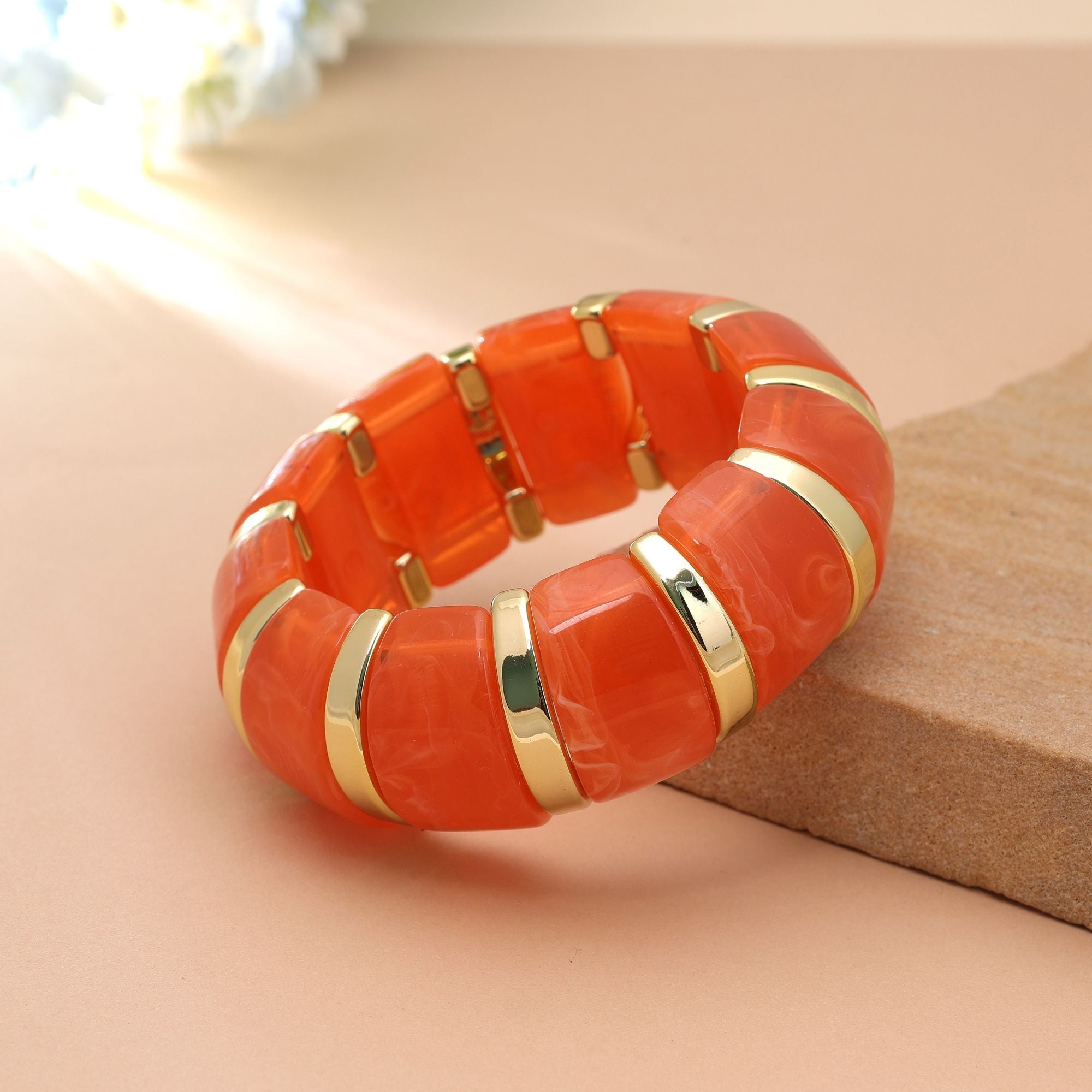Orange Color Stretchable Acrylic Fashion Bangle Design