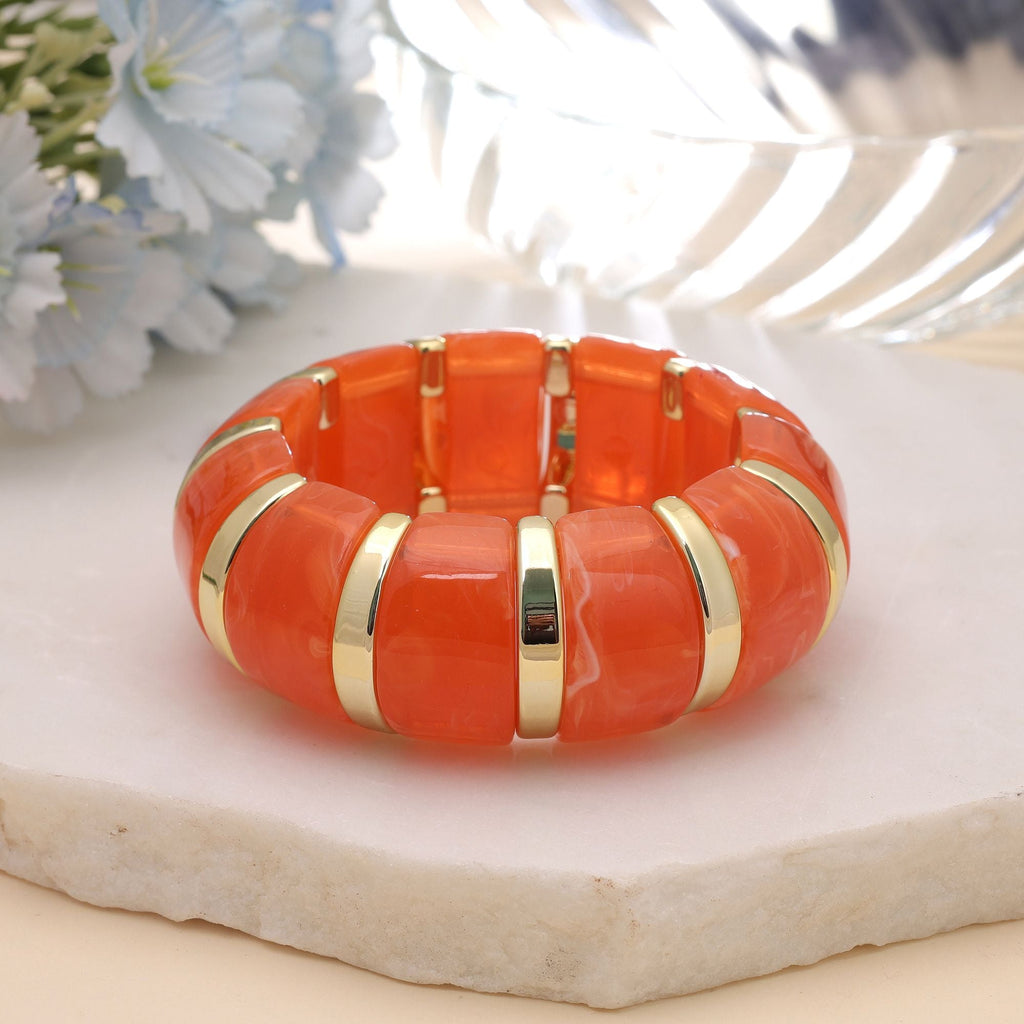 Orange Color Stretchable Acrylic Fashion Bangle Design