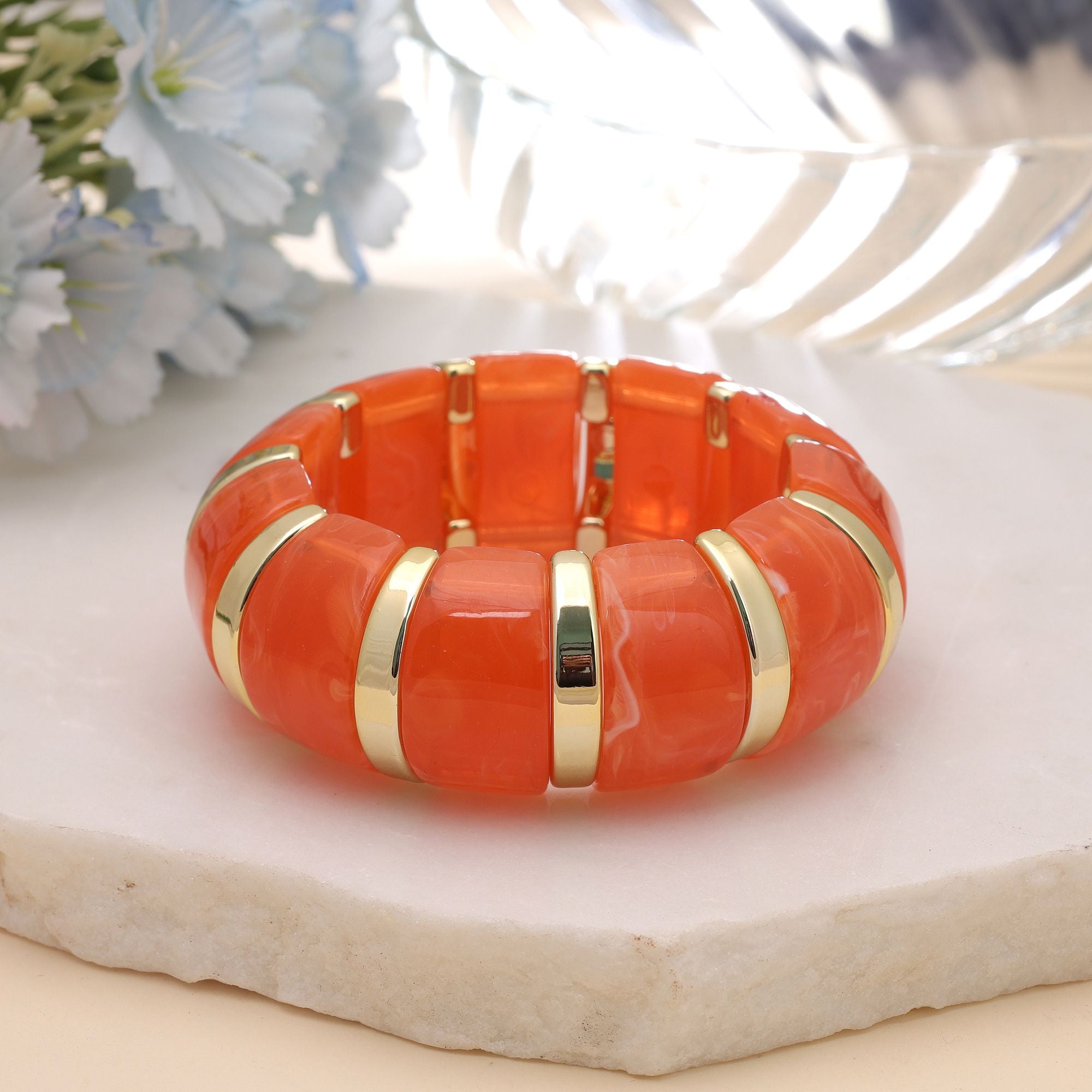 Orange Color Stretchable Acrylic Fashion Bangle Design