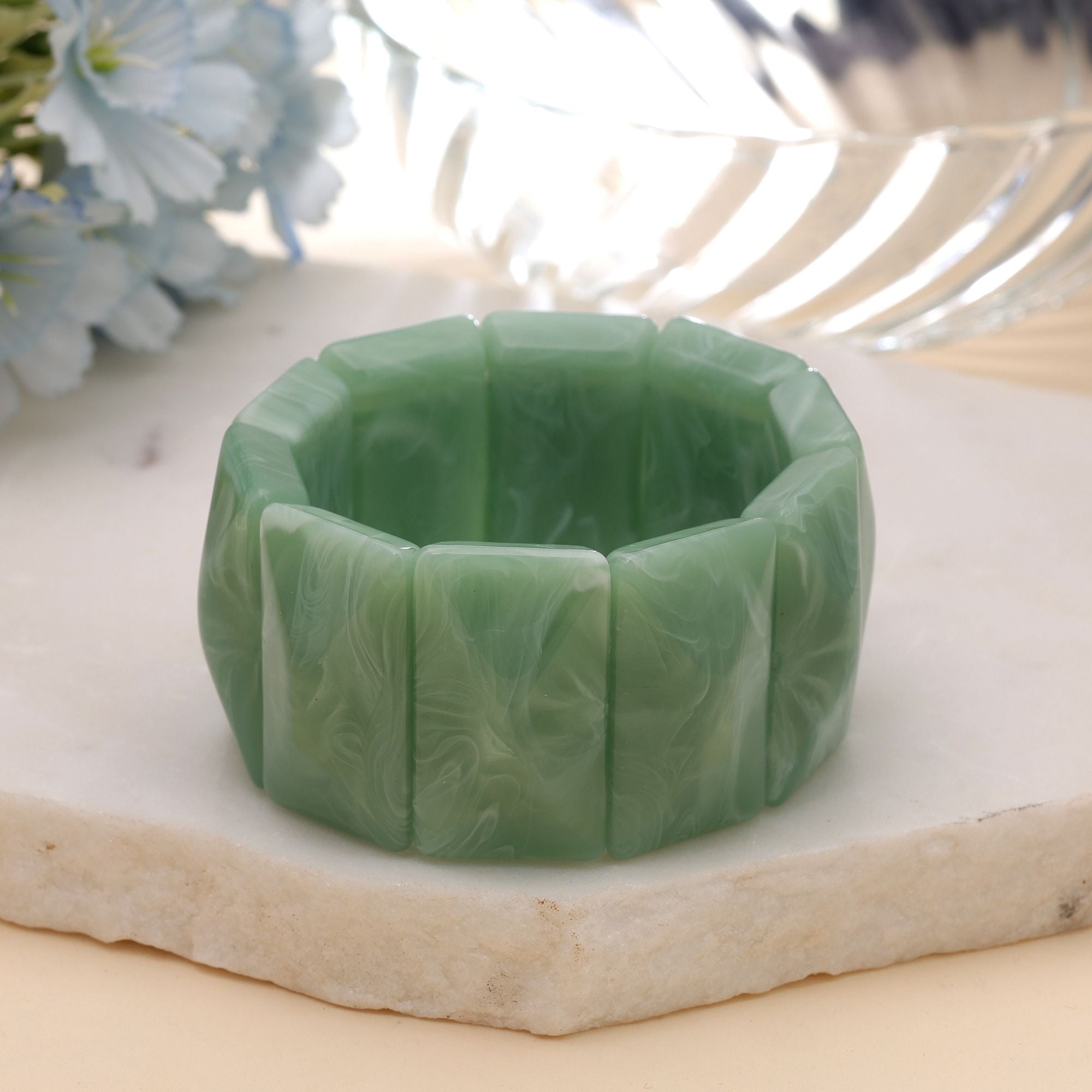 Green Color Stretchable Acrylic Fashion Bangle Design