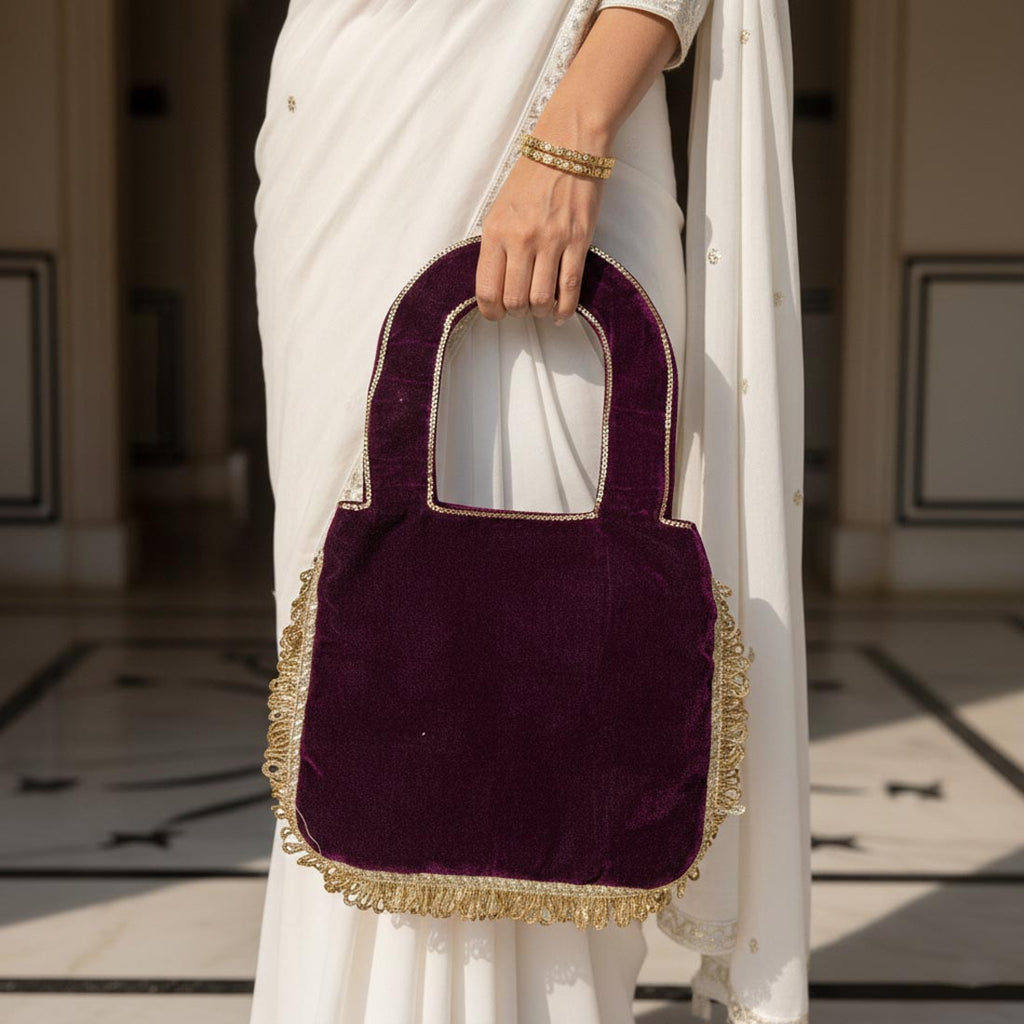 Purple Color Hand Bag Design Velvet Potli Bag (PTB101PRP)