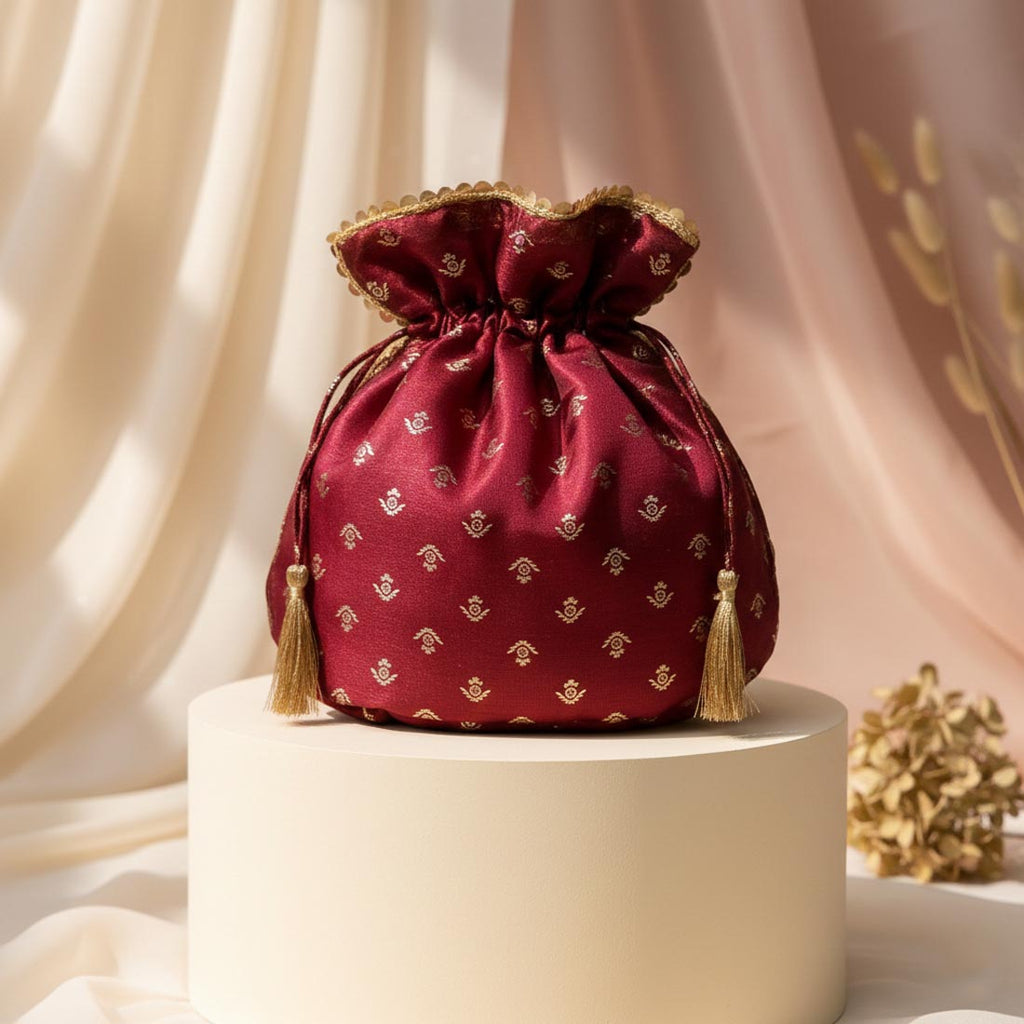 Maroon Color Net Silk Potli Bag (PTB103MRN)