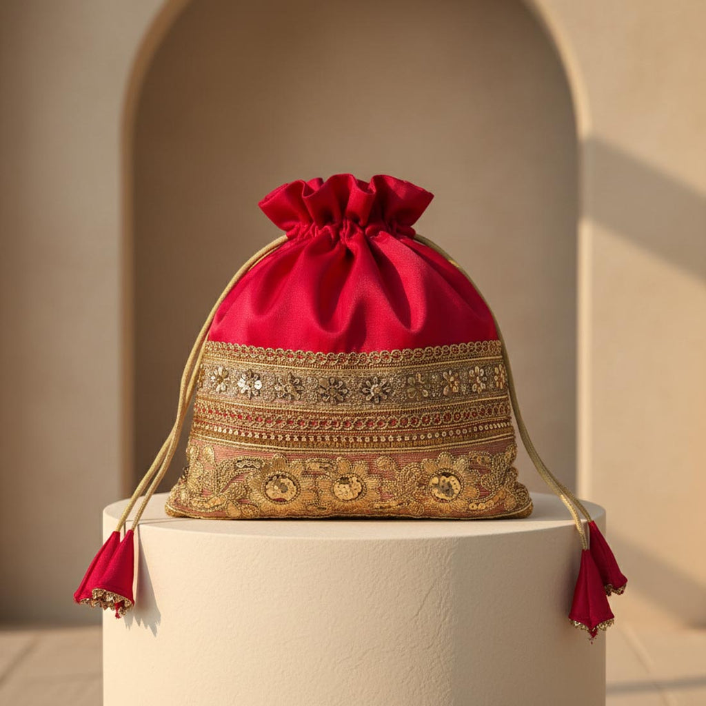 Rani Color Gold Zardosi Work Potli Bag (PTB104RNI)