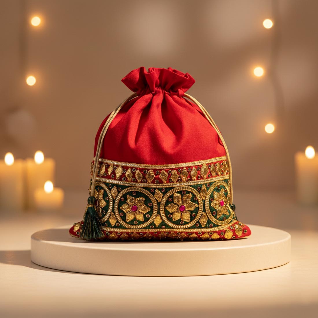 Red Color Gold Zardosi Work Potli Bag (PTB105RED)