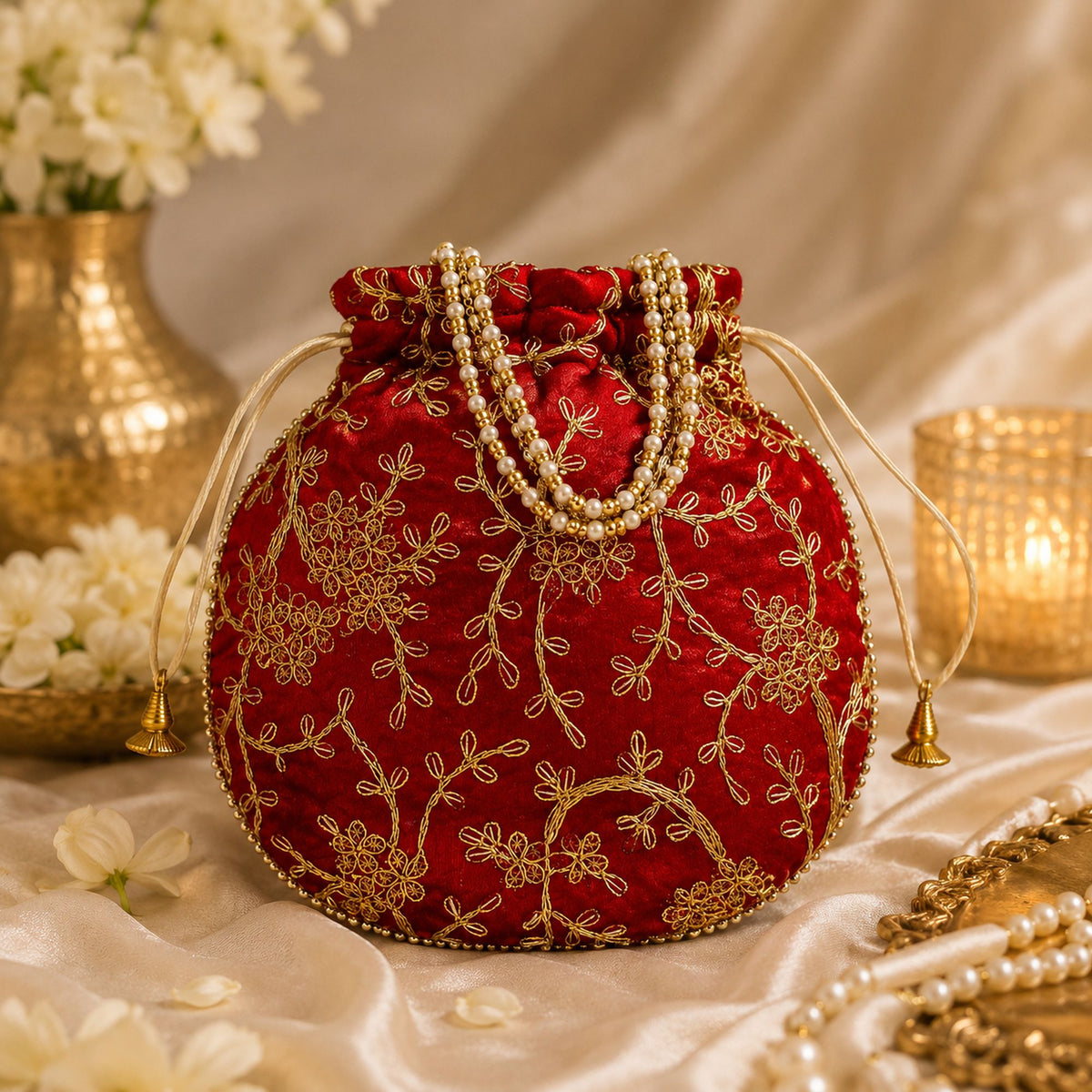 Maroon Color Matka (Jar) Potli Bag
