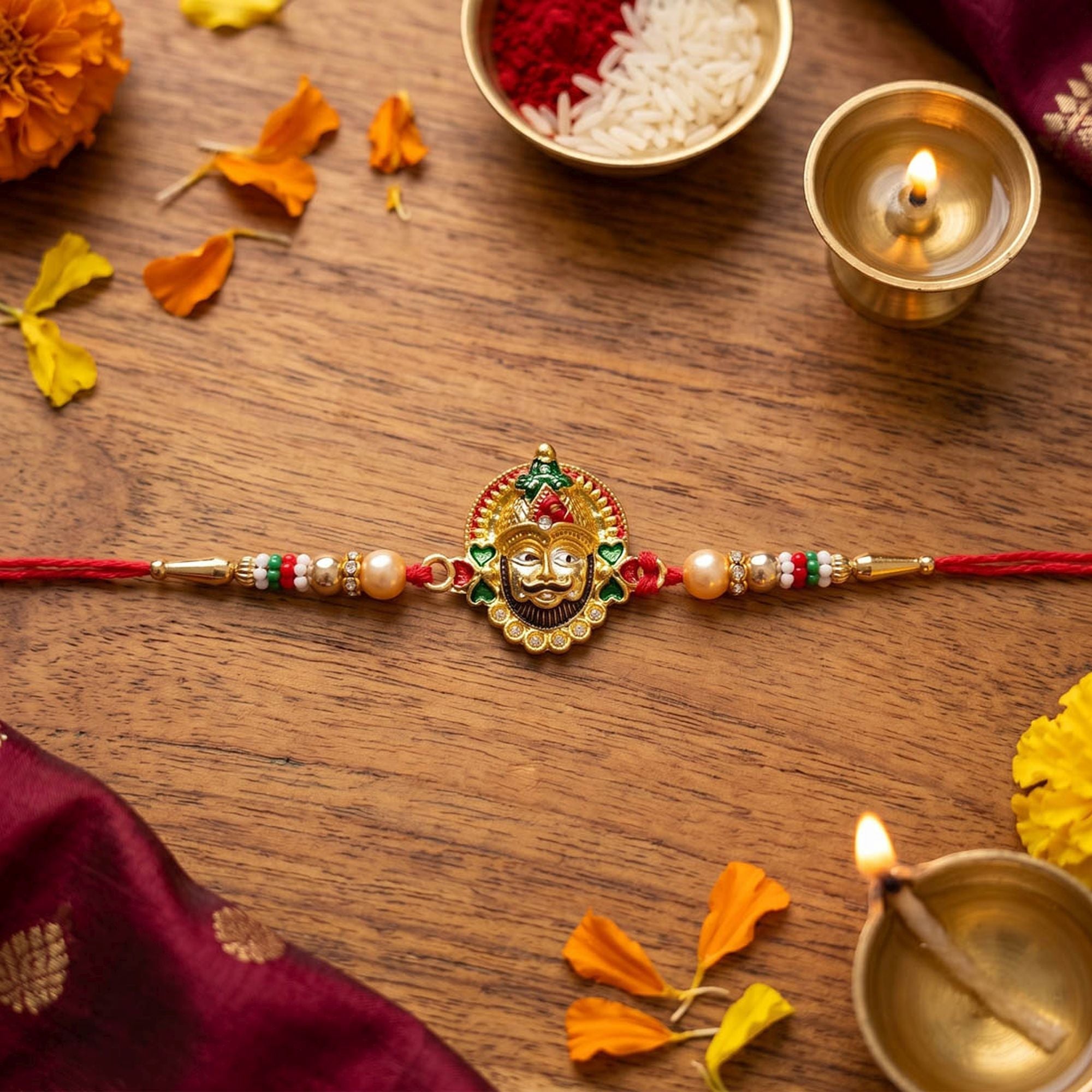 Multi Color Set of 3 Thread Rakhis Stylish Design