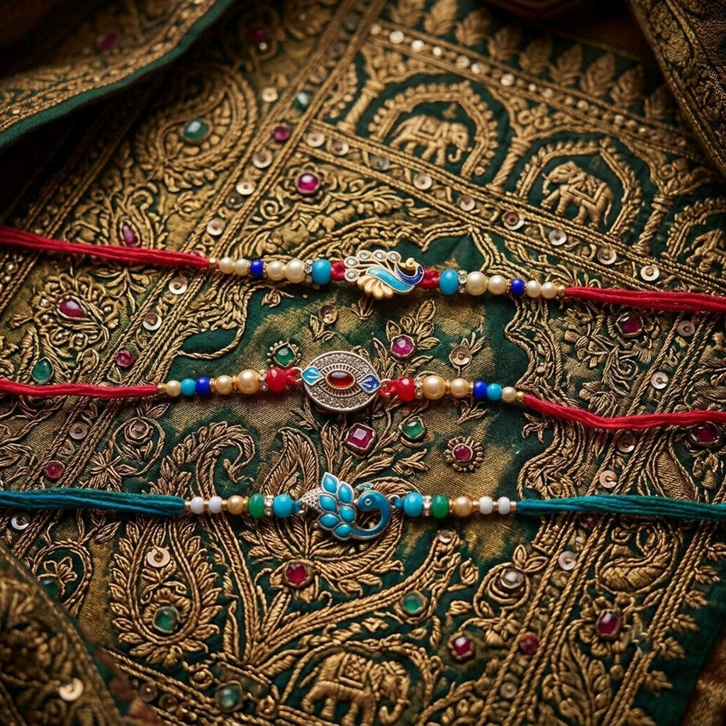 Multi Color Set of 3 Thread Rakhis Ethnic Style