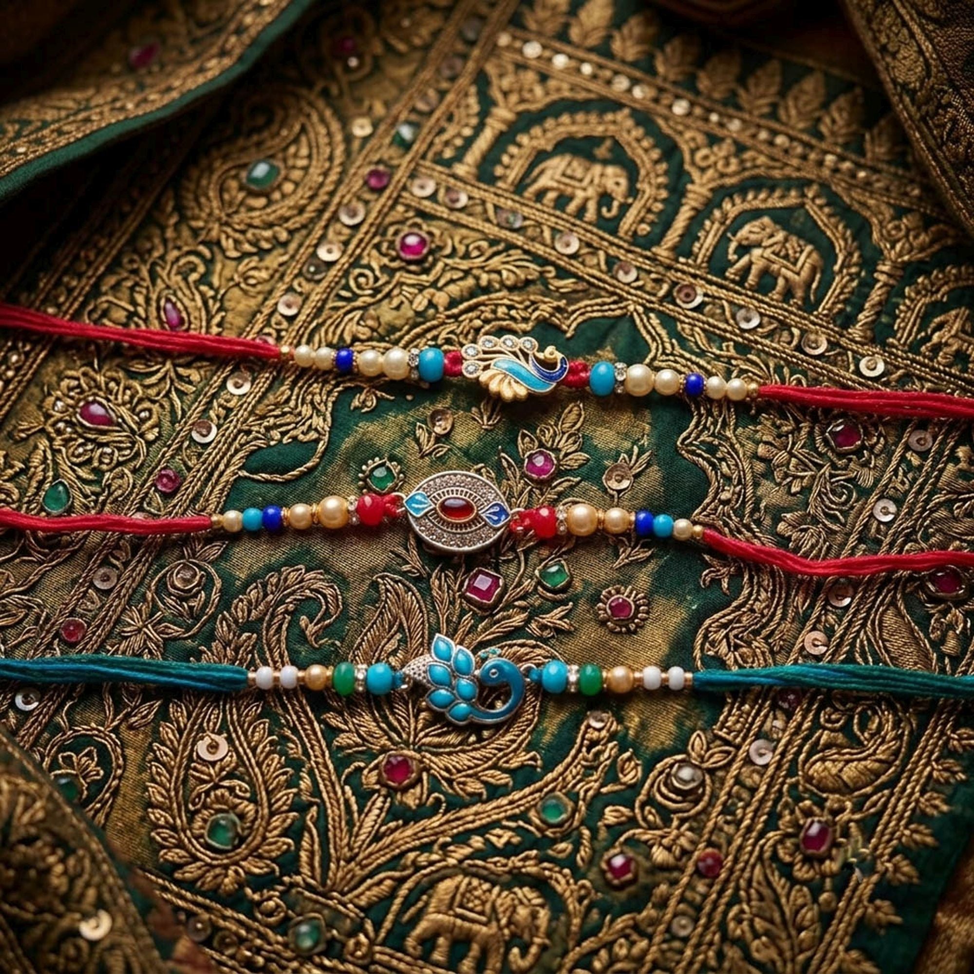 Multi Color Set of 3 Thread Rakhis Ethnic Style