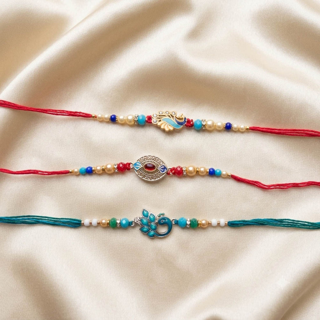 Multi Color Set of 3 Thread Rakhis Ethnic Style
