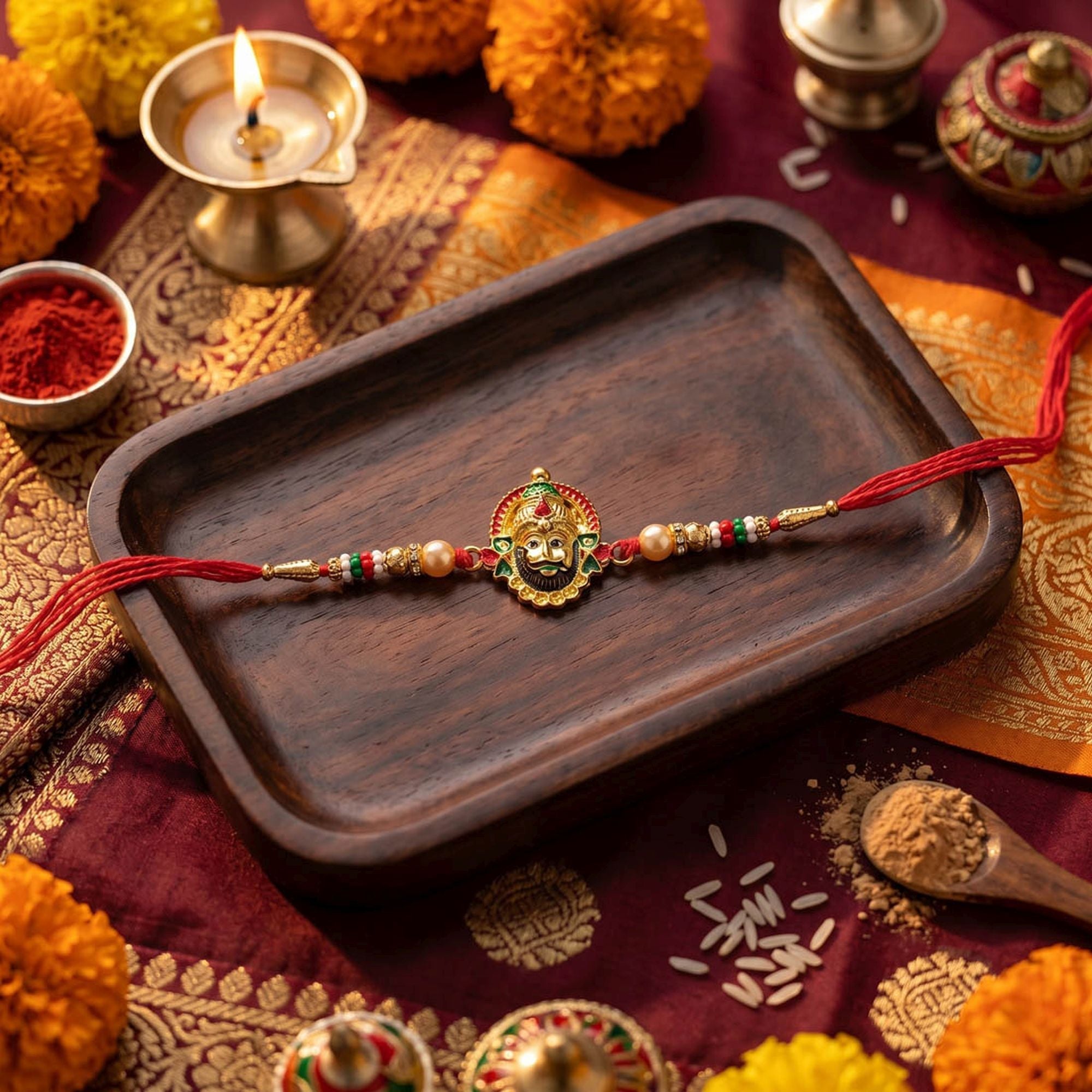 Multi Color Set of 3 Thread Rakhis Traditional Style