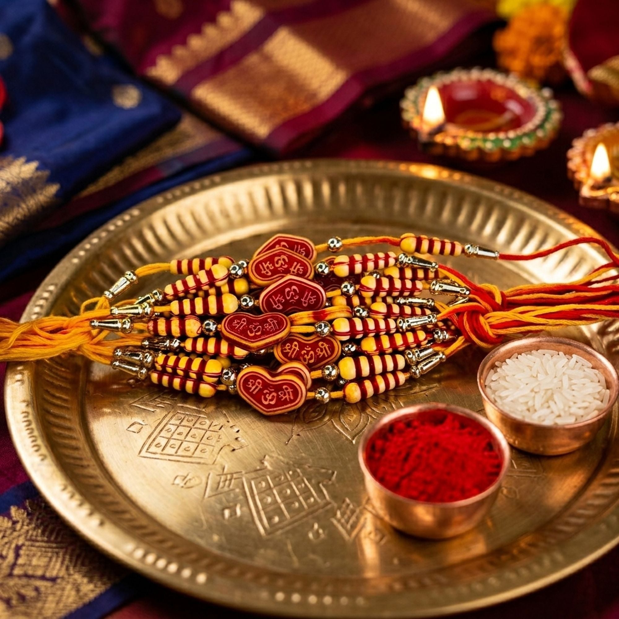 12 Pieces Combo Multi Color Thread & Bead Designer Rakhis