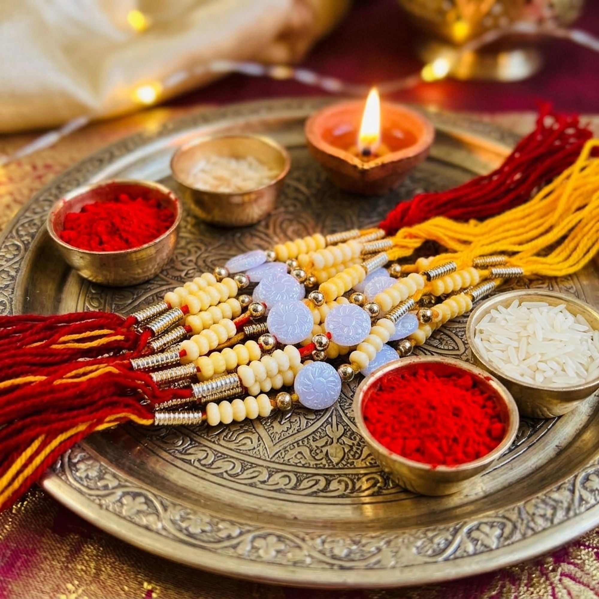 12 Pieces Combo Multi Color Ethnic Designer Thread Rakhis