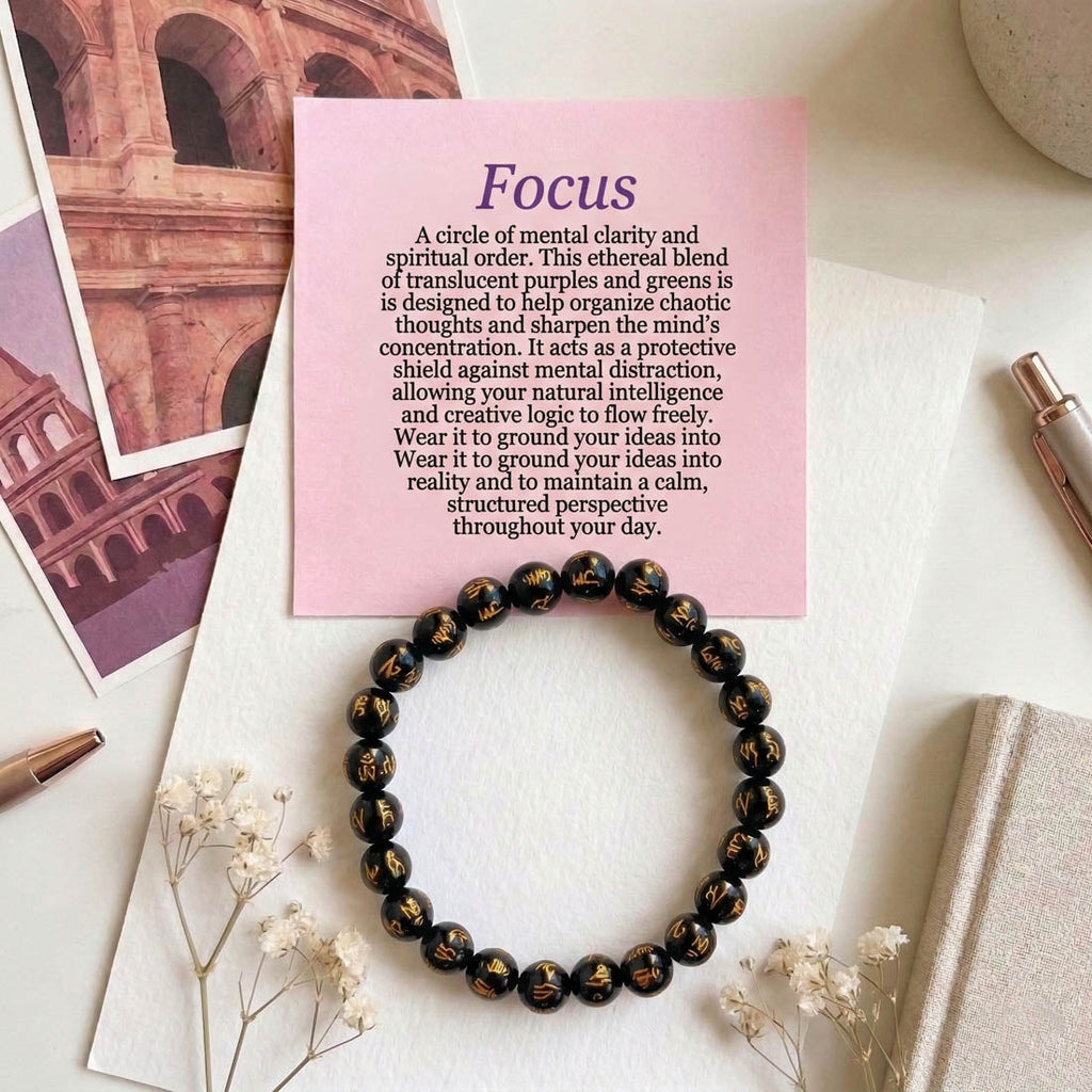 Black Color Om Mani Padme Hum Stone Bracelet