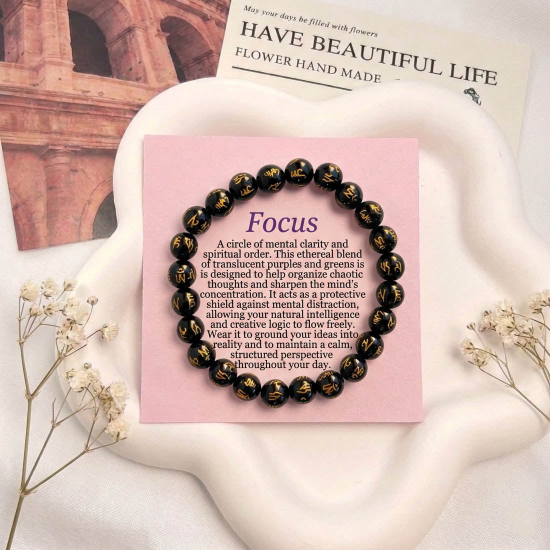 Black Color Om Mani Padme Hum Stone Bracelet