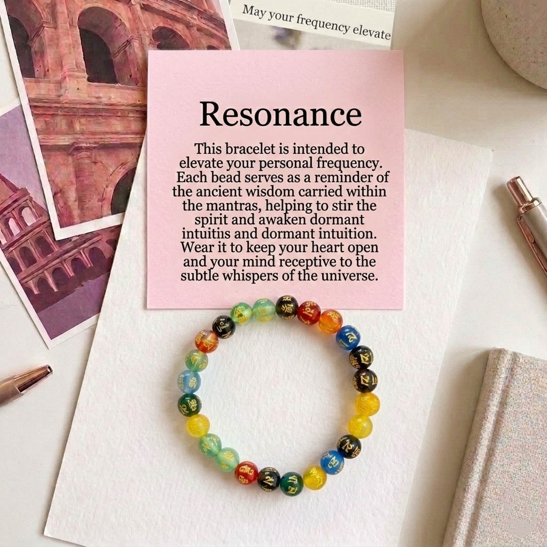 Multi Color Om Mani Padme Hum Stone Bracelet