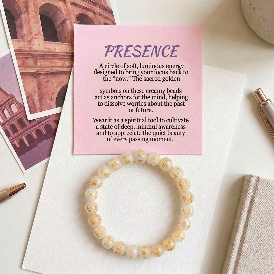 Rose White Color Om Mani Padme Hum Stone Bracelet