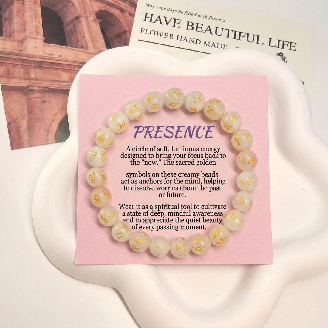 Rose White Color Om Mani Padme Hum Stone Bracelet