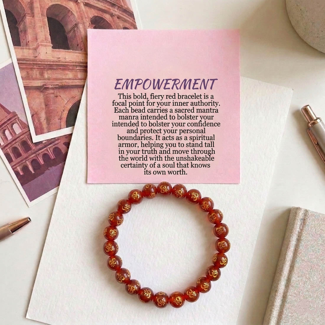 Red Color Om Mani Stone Bracelet