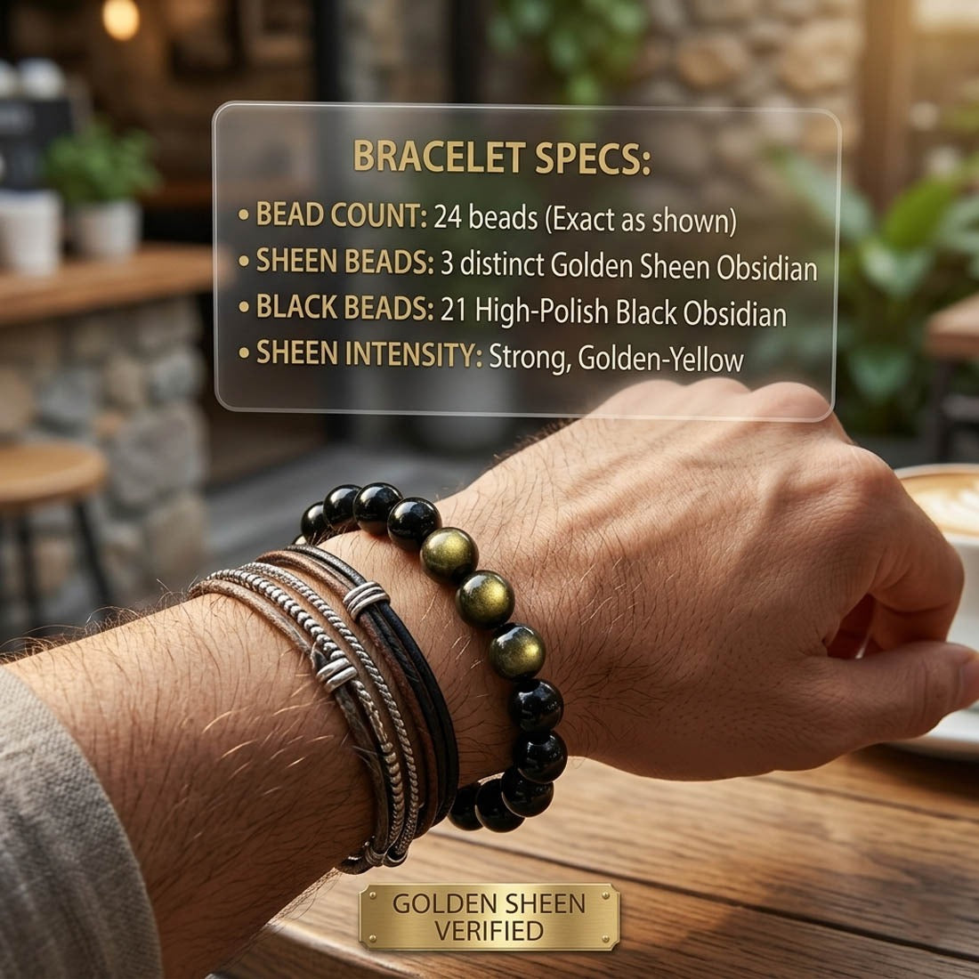 Golden Black Color Golden Obsidian Natural Stone Bracelet
