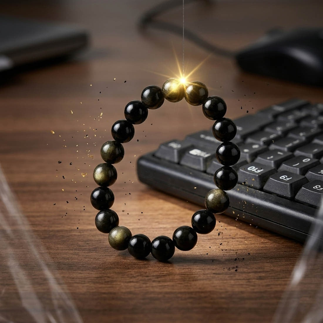 Golden Black Color Golden Obsidian Natural Stone Bracelet