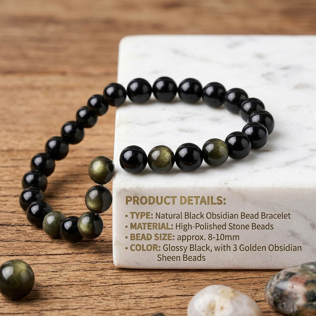 Golden Black Color Golden Obsidian Natural Stone Bracelet