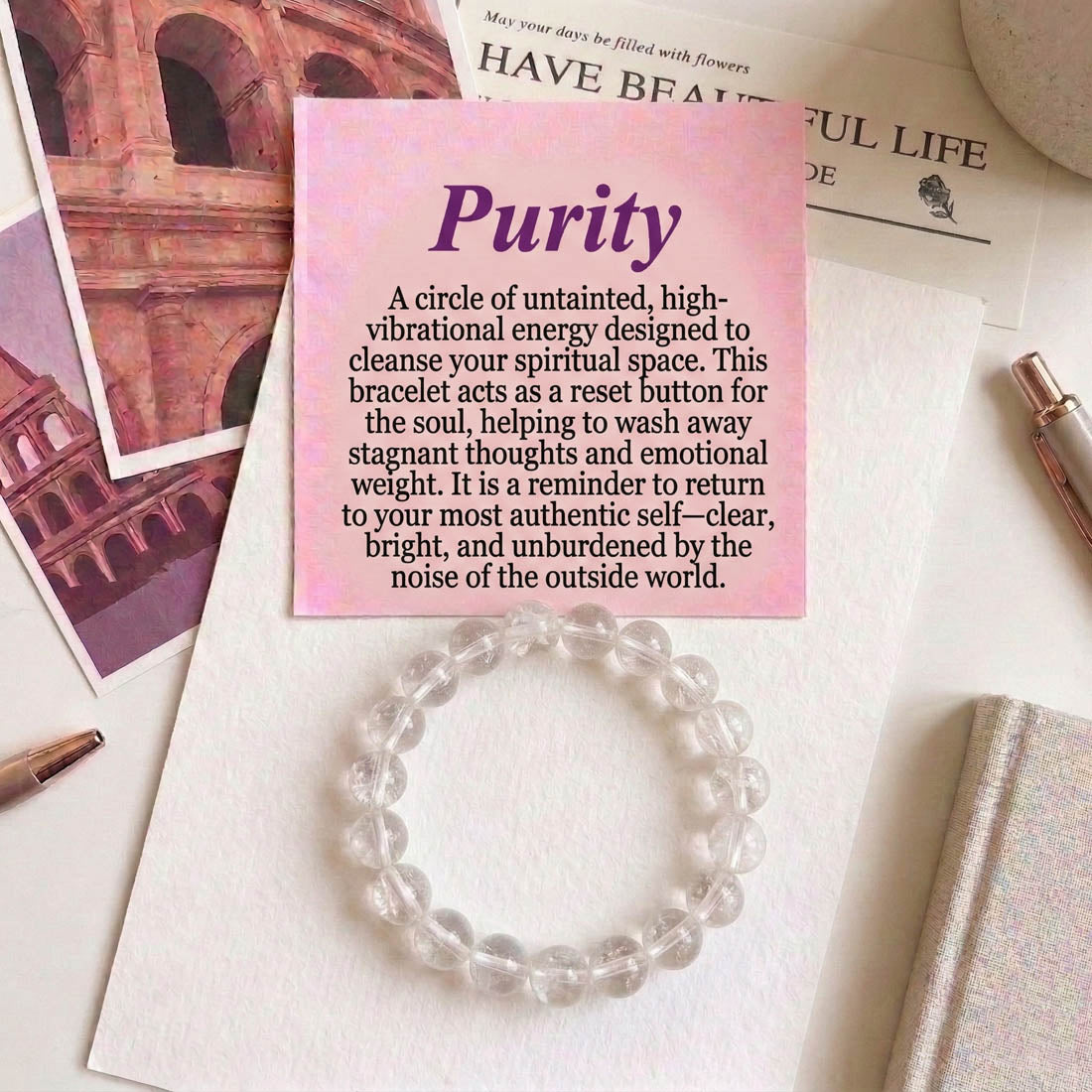 White Color Clear Quartz Natural Stone Bracelet
