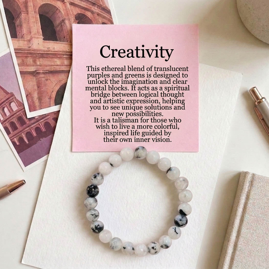 White & Black Color Indian Rainbow Stone Bracelet
