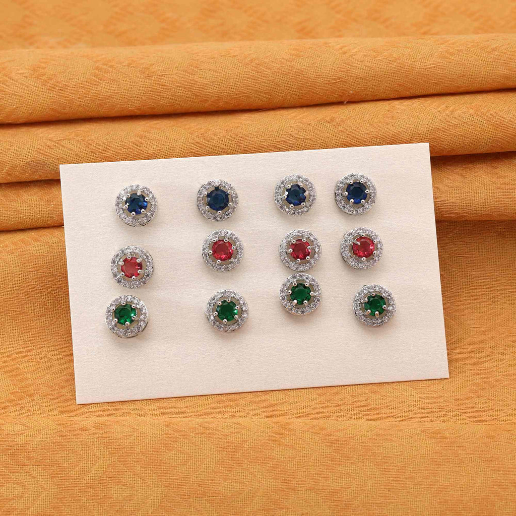 Multi Color 6 Pairs Stylish American Diamond Stud Earrings Combo For Women’S Daily Wear